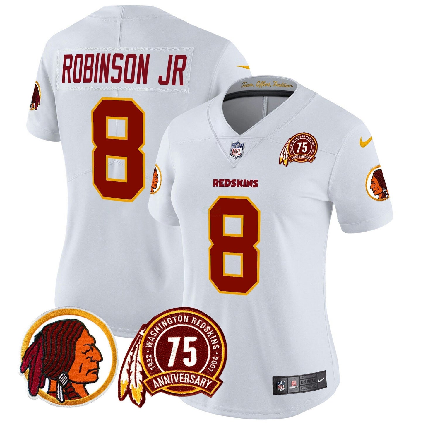 Camisa NFL Washington Commanders Women’s Washington Redskins 75th Patch Throwback Vapor Limited Jersey
