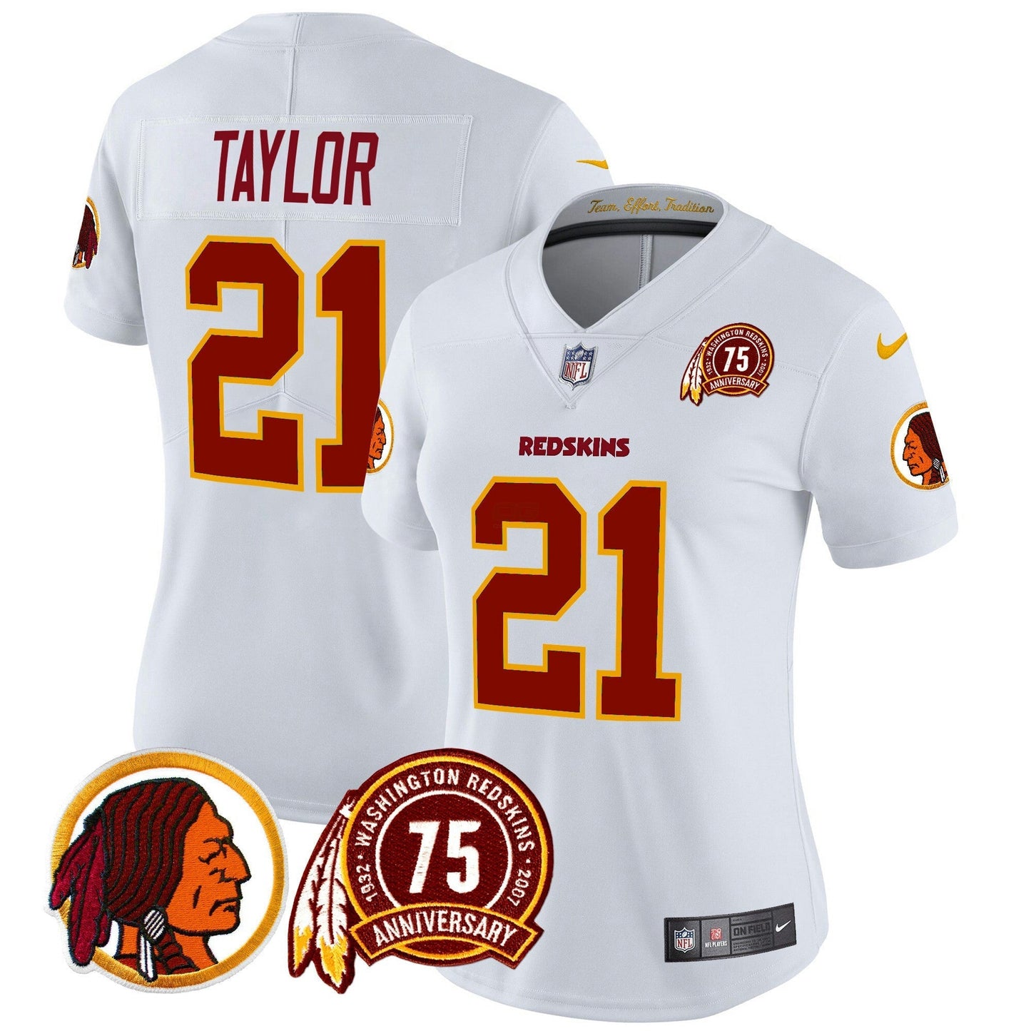 Camisa NFL Washington Commanders Women’s Washington Redskins 75th Patch Throwback Vapor Limited Jersey