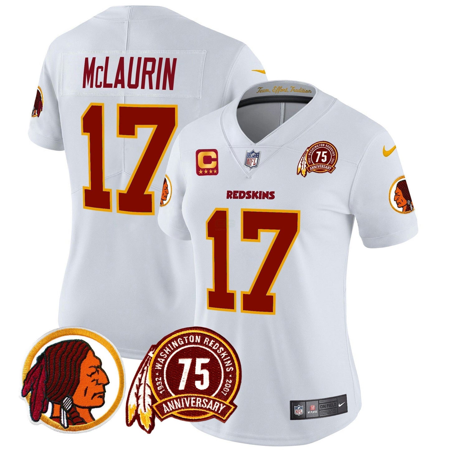 Camisa NFL Washington Commanders Women’s Washington Redskins 75th Patch Throwback Vapor Limited Jersey