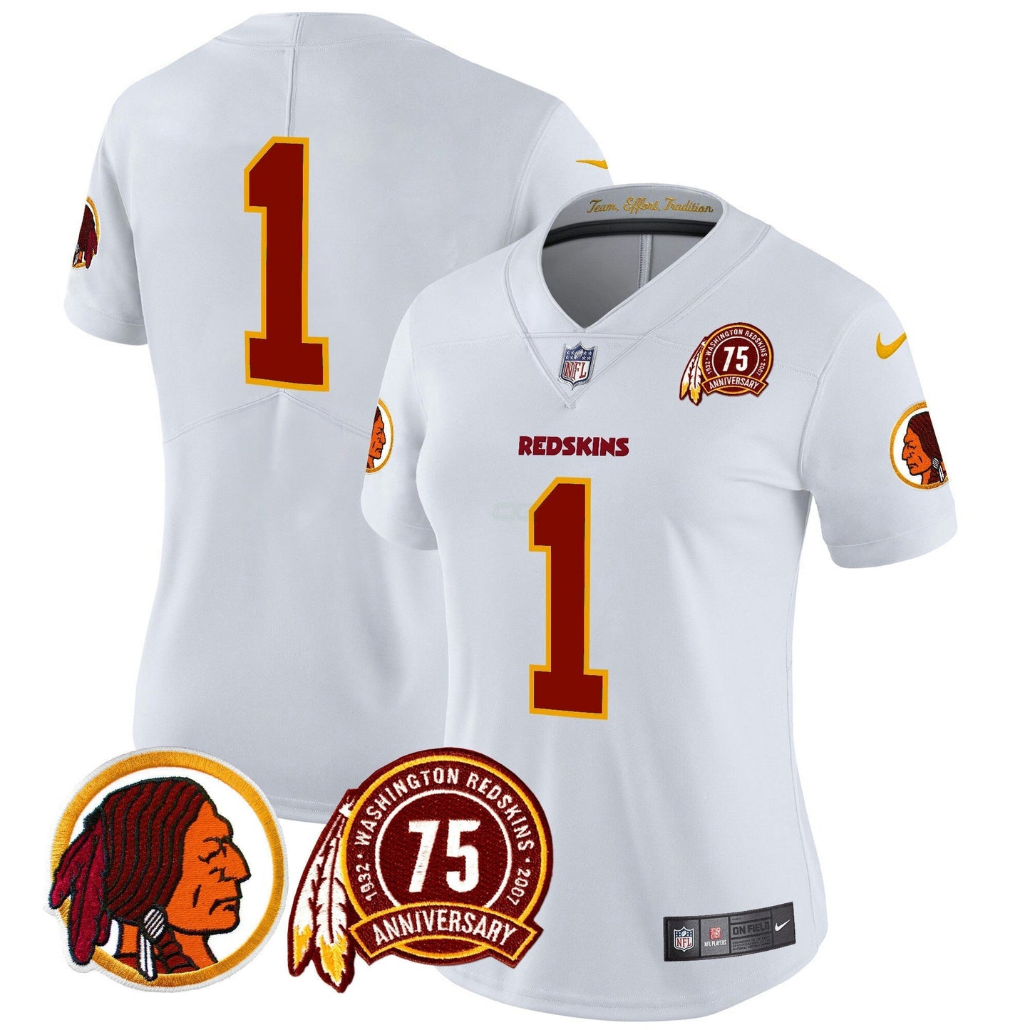 Camisa NFL Washington Commanders Women’s Washington Redskins 75th Patch Throwback Vapor Limited Jersey