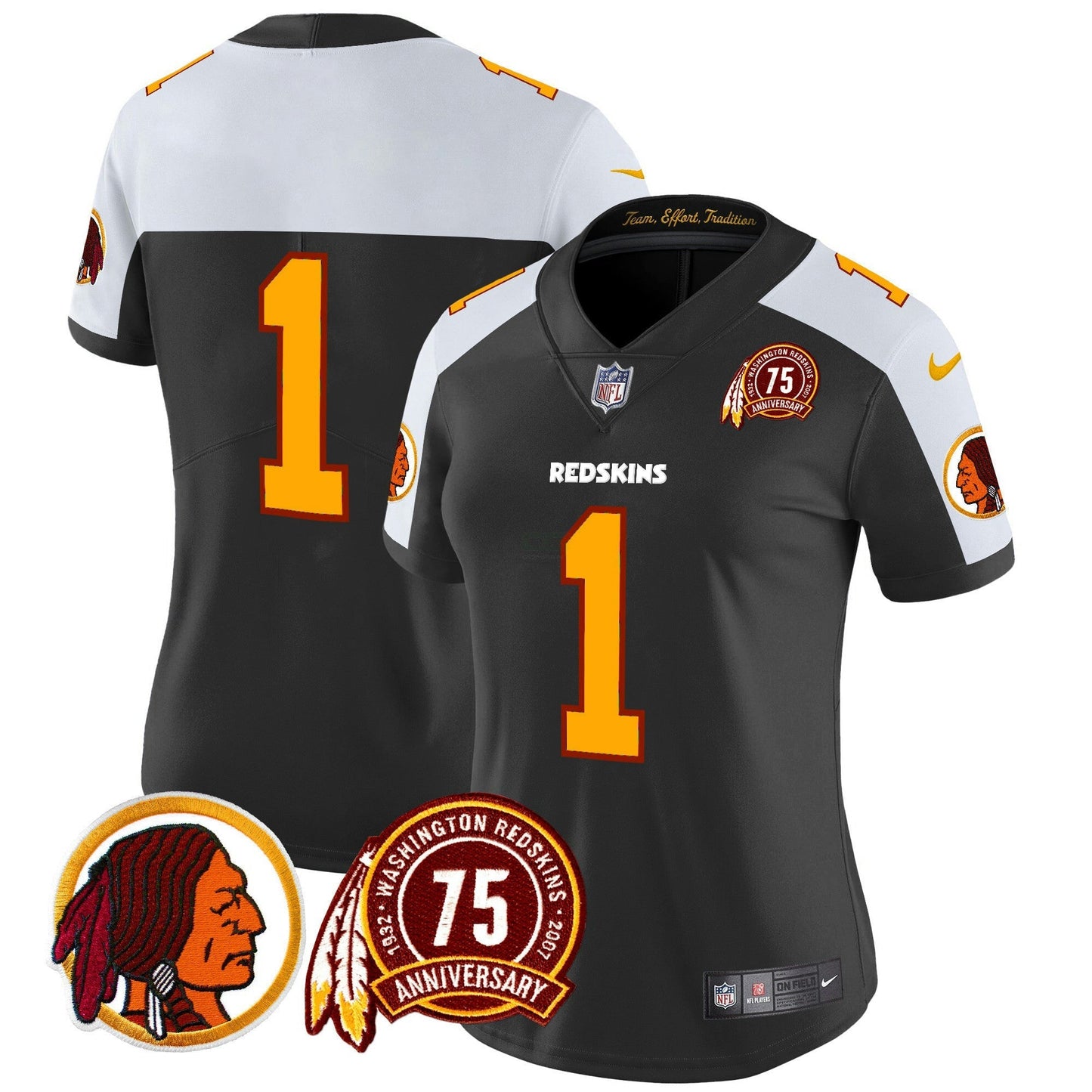 Camisa NFL Washington Commanders Women’s Washington Redskins 75th Patch Throwback Vapor Limited Jersey