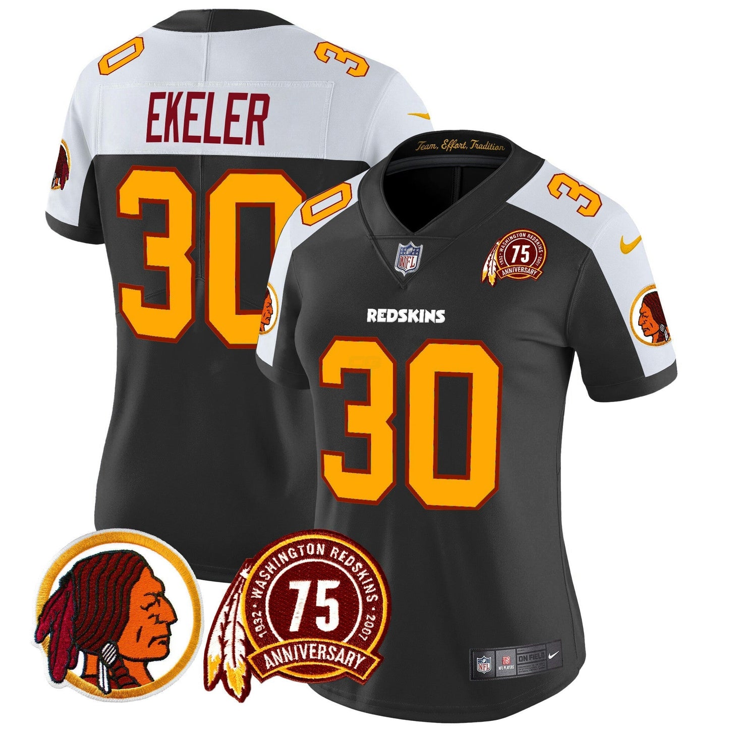 Camisa NFL Washington Commanders Women’s Washington Redskins 75th Patch Throwback Vapor Limited Jersey