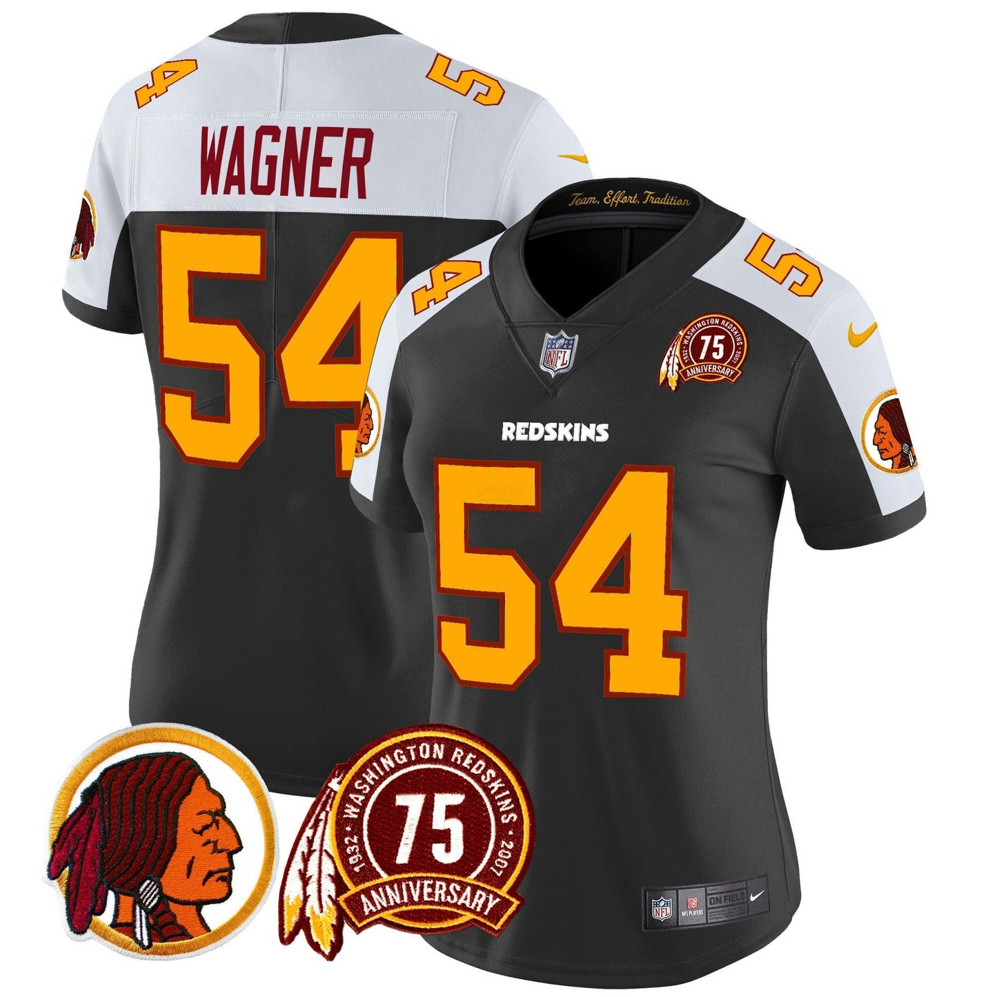 Camisa NFL Washington Commanders Women’s Washington Redskins 75th Patch Throwback Vapor Limited Jersey