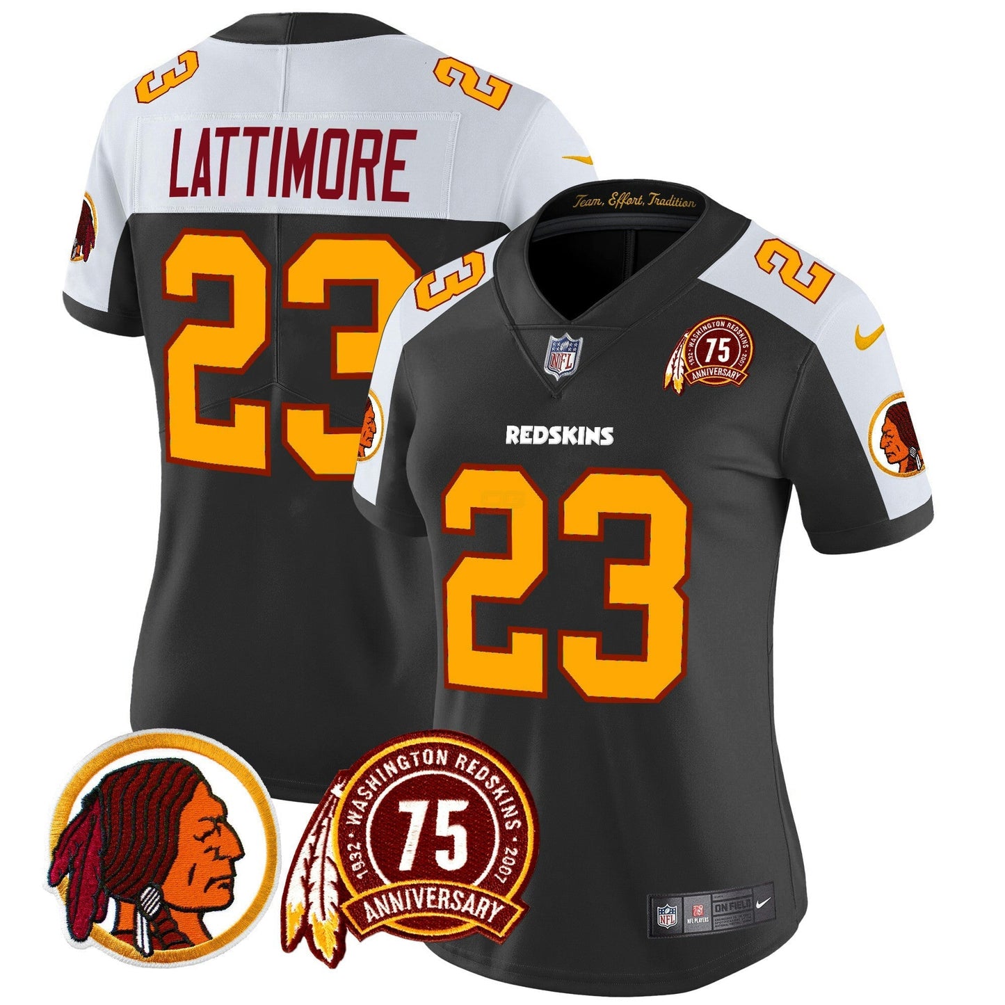 Camisa NFL Washington Commanders Women’s Washington Redskins 75th Patch Throwback Vapor Limited Jersey