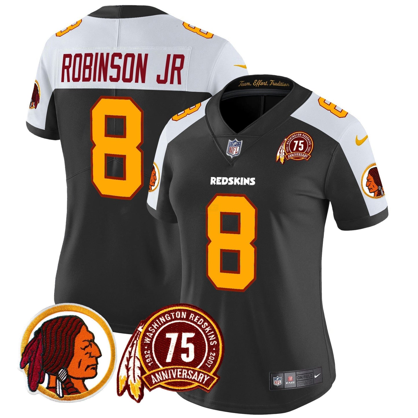 Camisa NFL Washington Commanders Women’s Washington Redskins 75th Patch Throwback Vapor Limited Jersey