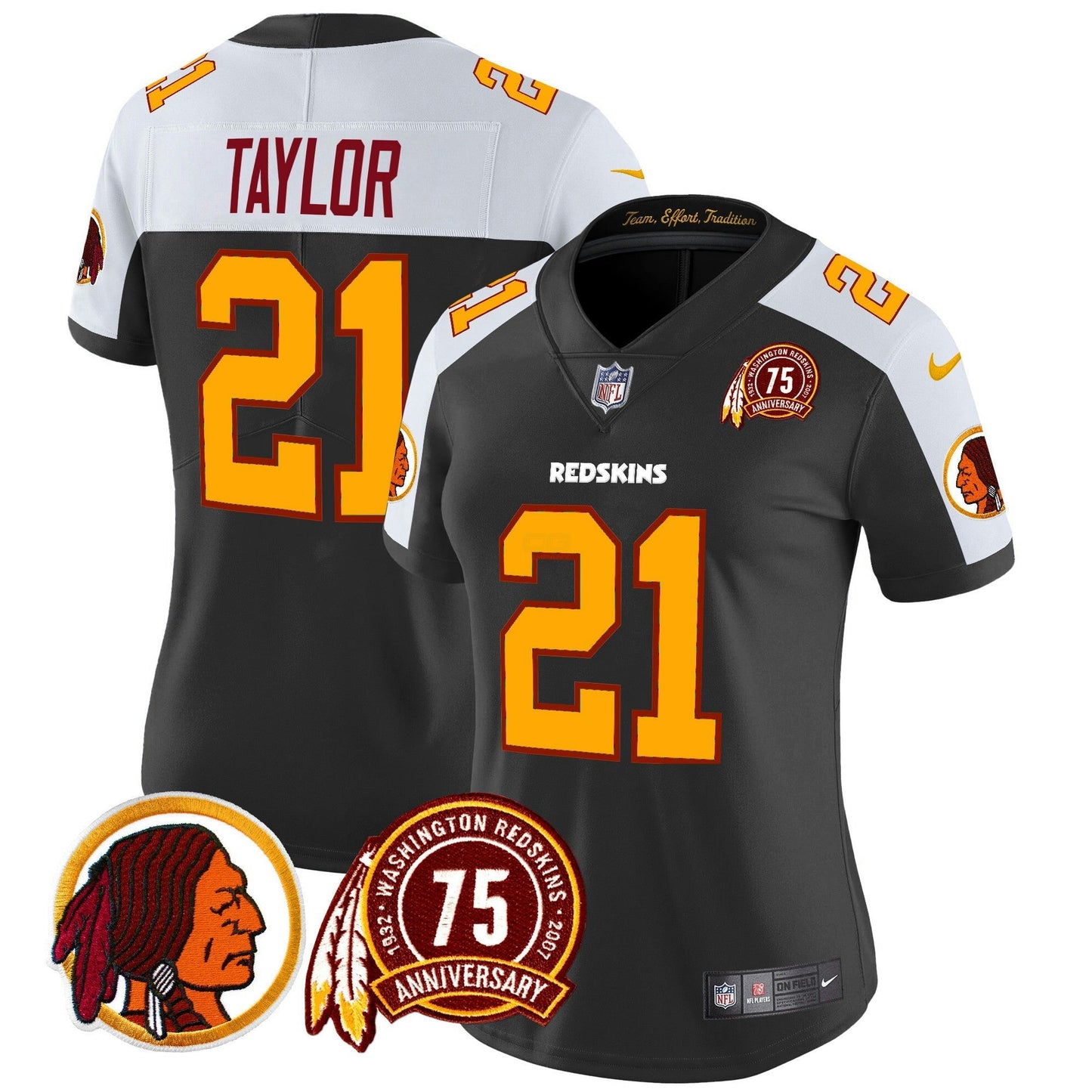 Camisa NFL Washington Commanders Women’s Washington Redskins 75th Patch Throwback Vapor Limited Jersey