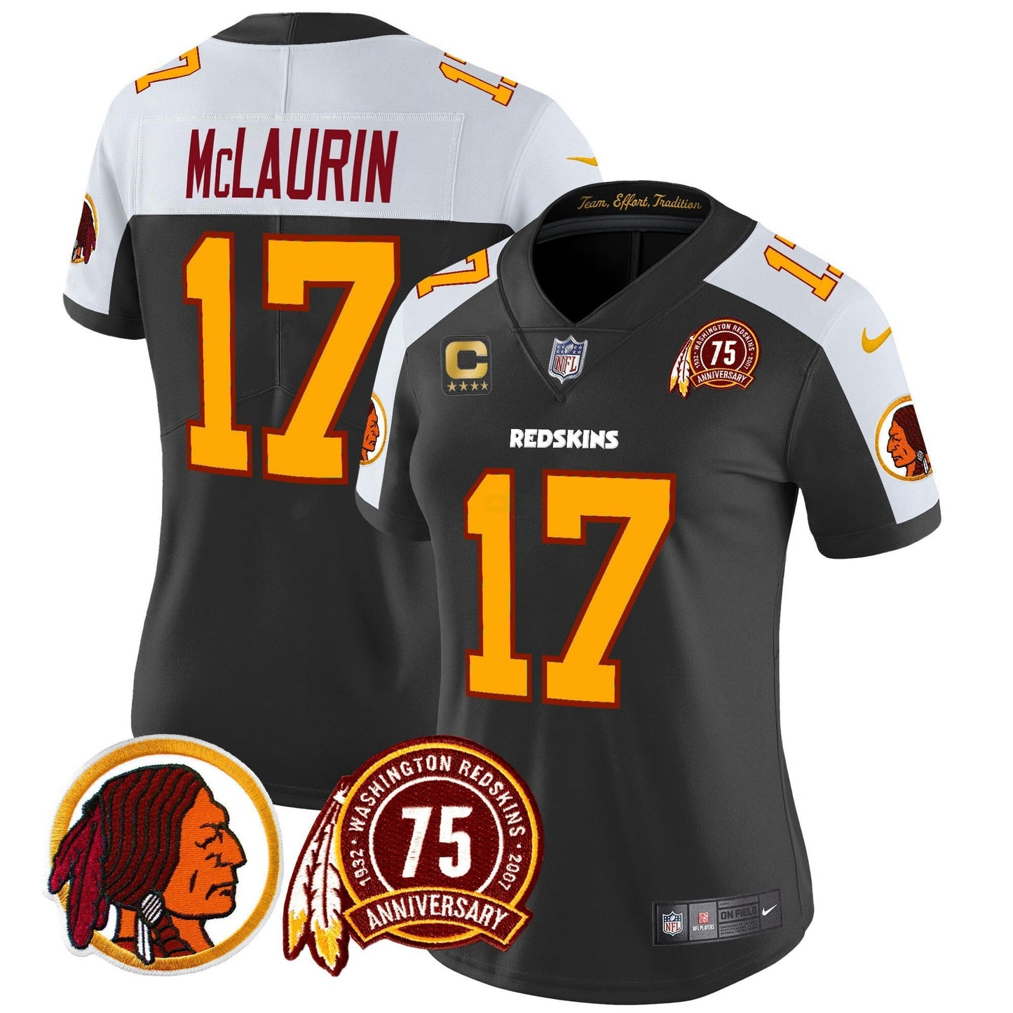 Camisa NFL Washington Commanders Women’s Washington Redskins 75th Patch Throwback Vapor Limited Jersey