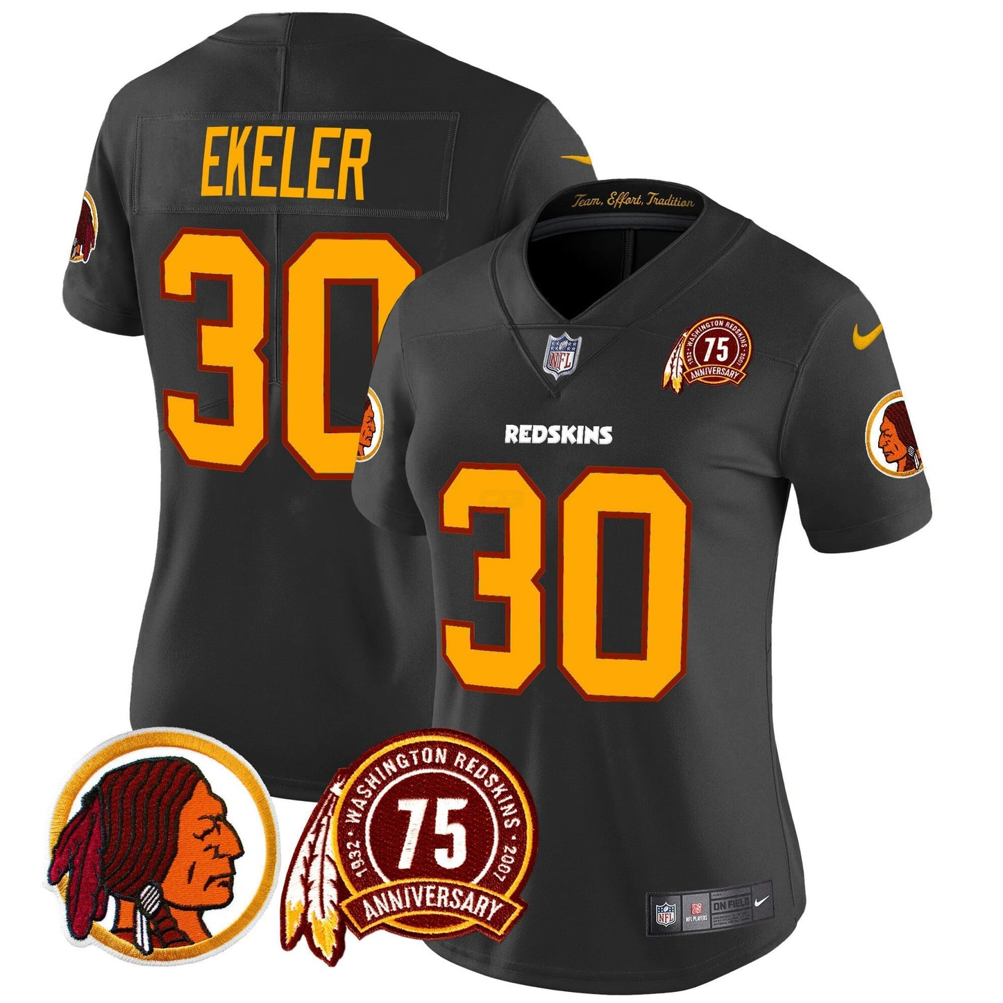 Camisa NFL Washington Commanders Women’s Washington Redskins 75th Patch Throwback Vapor Limited Jersey