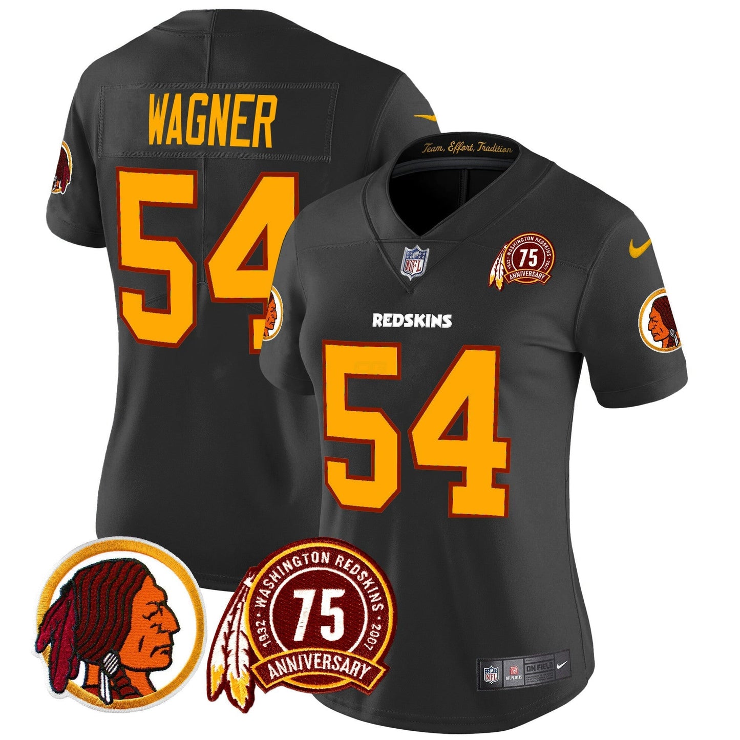 Camisa NFL Washington Commanders Women’s Washington Redskins 75th Patch Throwback Vapor Limited Jersey
