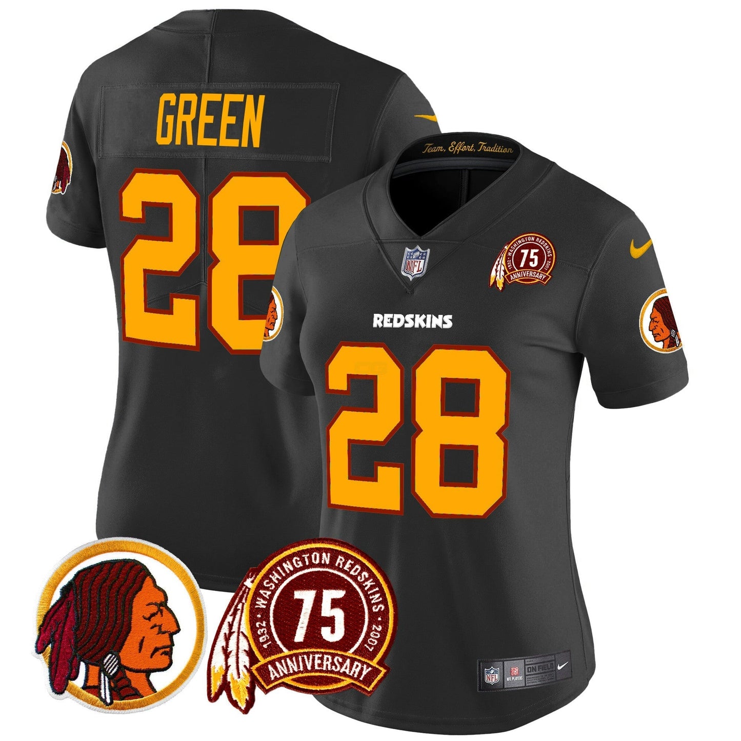 Camisa NFL Washington Commanders Women’s Washington Redskins 75th Patch Throwback Vapor Limited Jersey