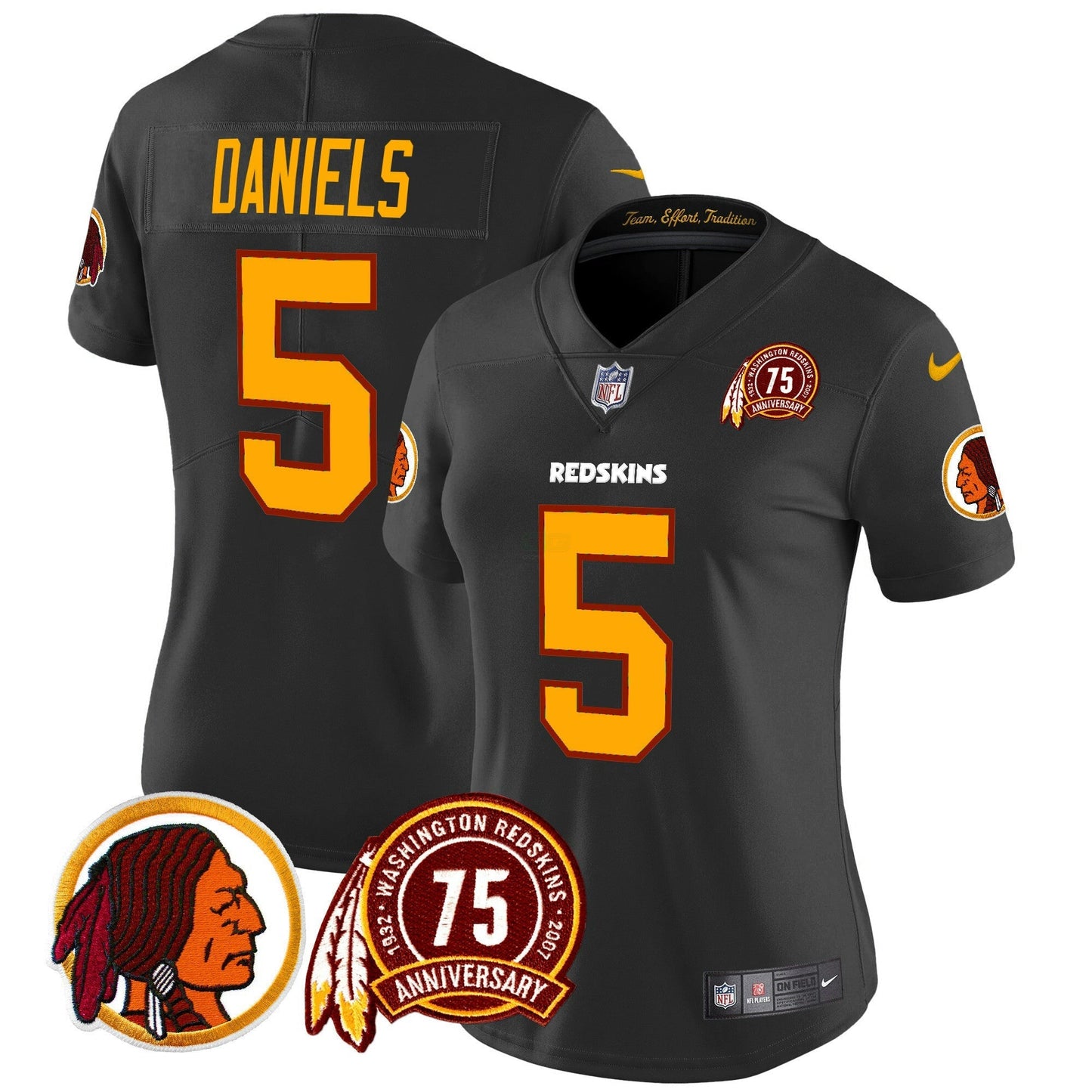 Camisa NFL Washington Commanders Women’s Washington Redskins 75th Patch Throwback Vapor Limited Jersey
