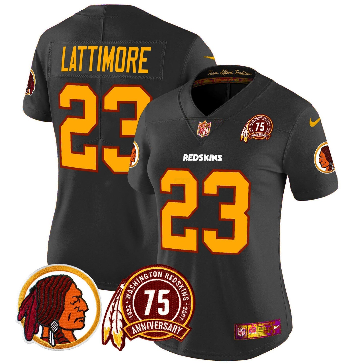 Camisa NFL Washington Commanders Women’s Washington Redskins 75th Patch Throwback Vapor Limited Jersey
