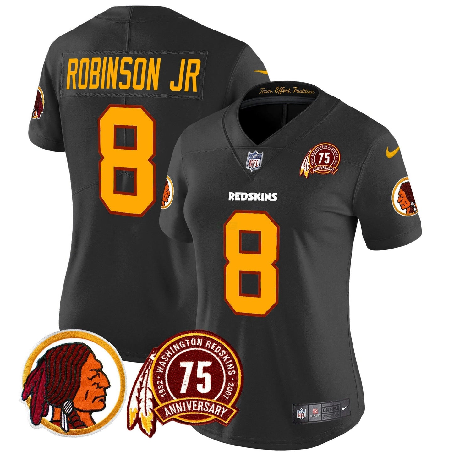 Camisa NFL Washington Commanders Women’s Washington Redskins 75th Patch Throwback Vapor Limited Jersey