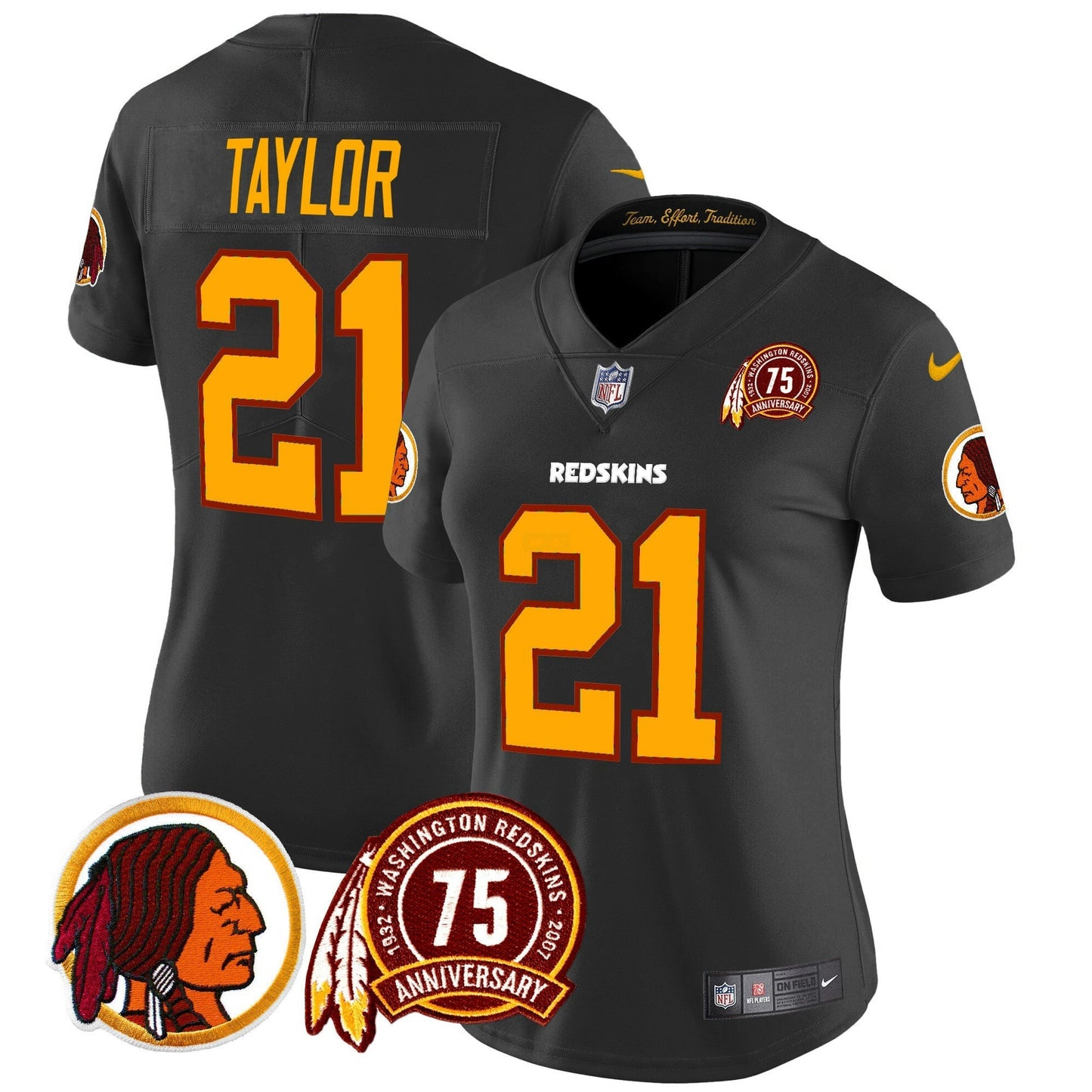 Camisa NFL Washington Commanders Women’s Washington Redskins 75th Patch Throwback Vapor Limited Jersey