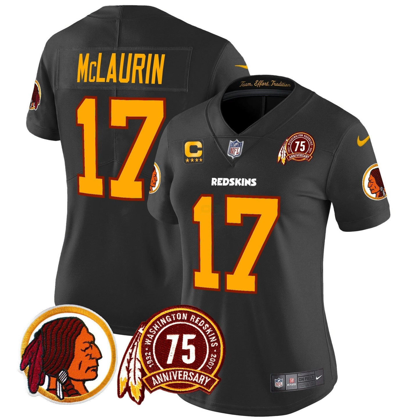 Camisa NFL Washington Commanders Women’s Washington Redskins 75th Patch Throwback Vapor Limited Jersey