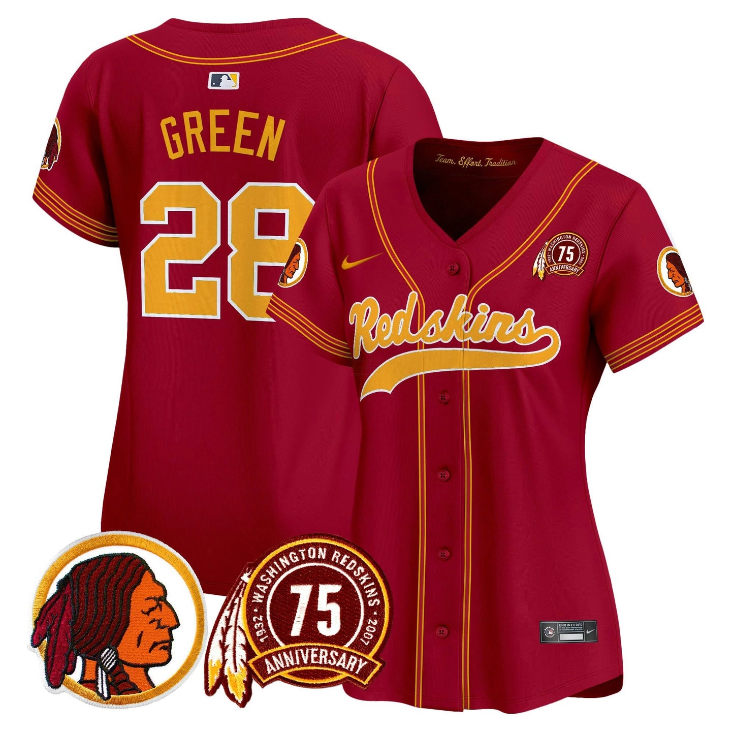 Camisa NFL Washington Commanders Women’s Washington Redskins 75th Patch Throwback Vapor Premier Limited Jersey