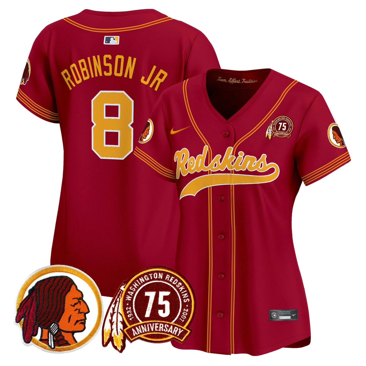 Camisa NFL Washington Commanders Women’s Washington Redskins 75th Patch Throwback Vapor Premier Limited Jersey