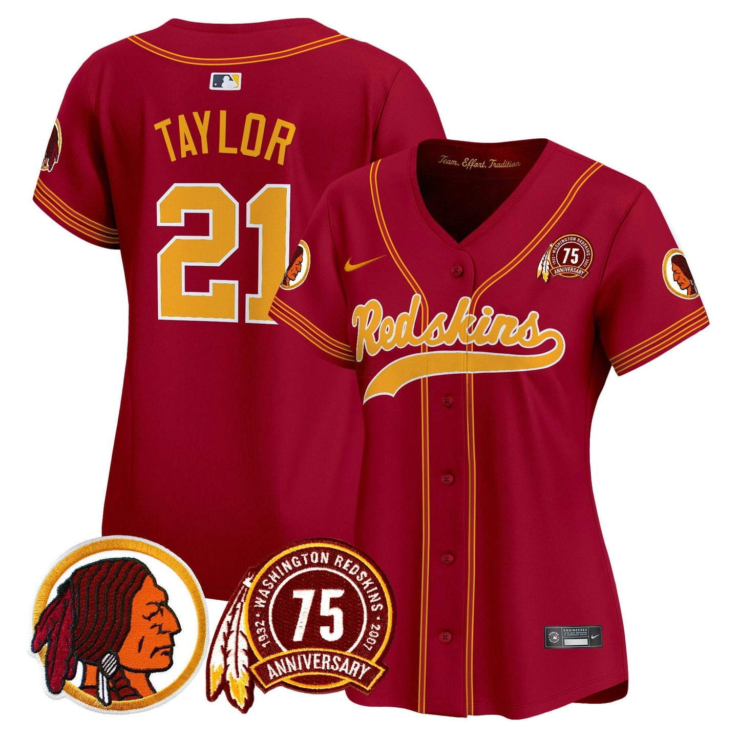 Camisa NFL Washington Commanders Women’s Washington Redskins 75th Patch Throwback Vapor Premier Limited Jersey