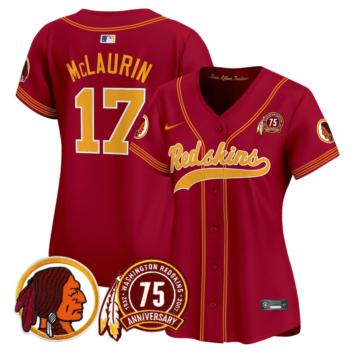 Camisa NFL Washington Commanders Women’s Washington Redskins 75th Patch Throwback Vapor Premier Limited Jersey