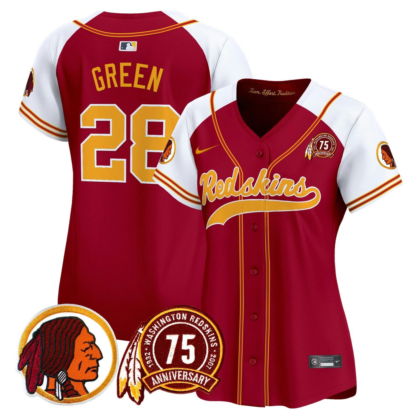 Camisa NFL Washington Commanders Women’s Washington Redskins 75th Patch Throwback Vapor Premier Limited Jersey
