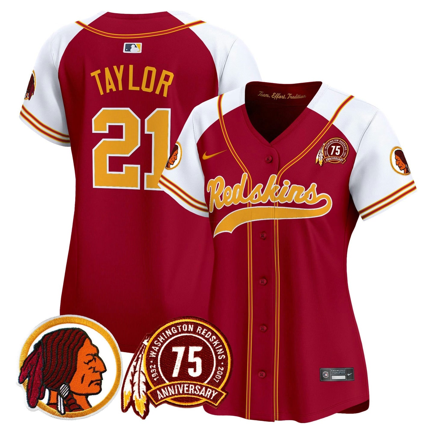 Camisa NFL Washington Commanders Women’s Washington Redskins 75th Patch Throwback Vapor Premier Limited Jersey