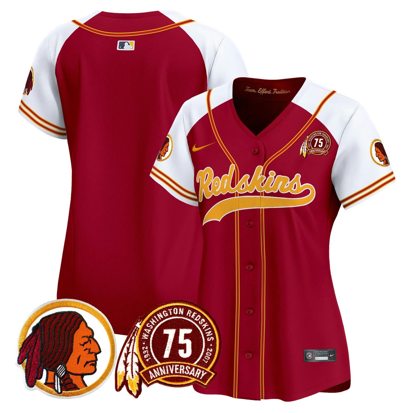 Camisa NFL Washington Commanders Women’s Washington Redskins 75th Patch Throwback Vapor Premier Limited Jersey