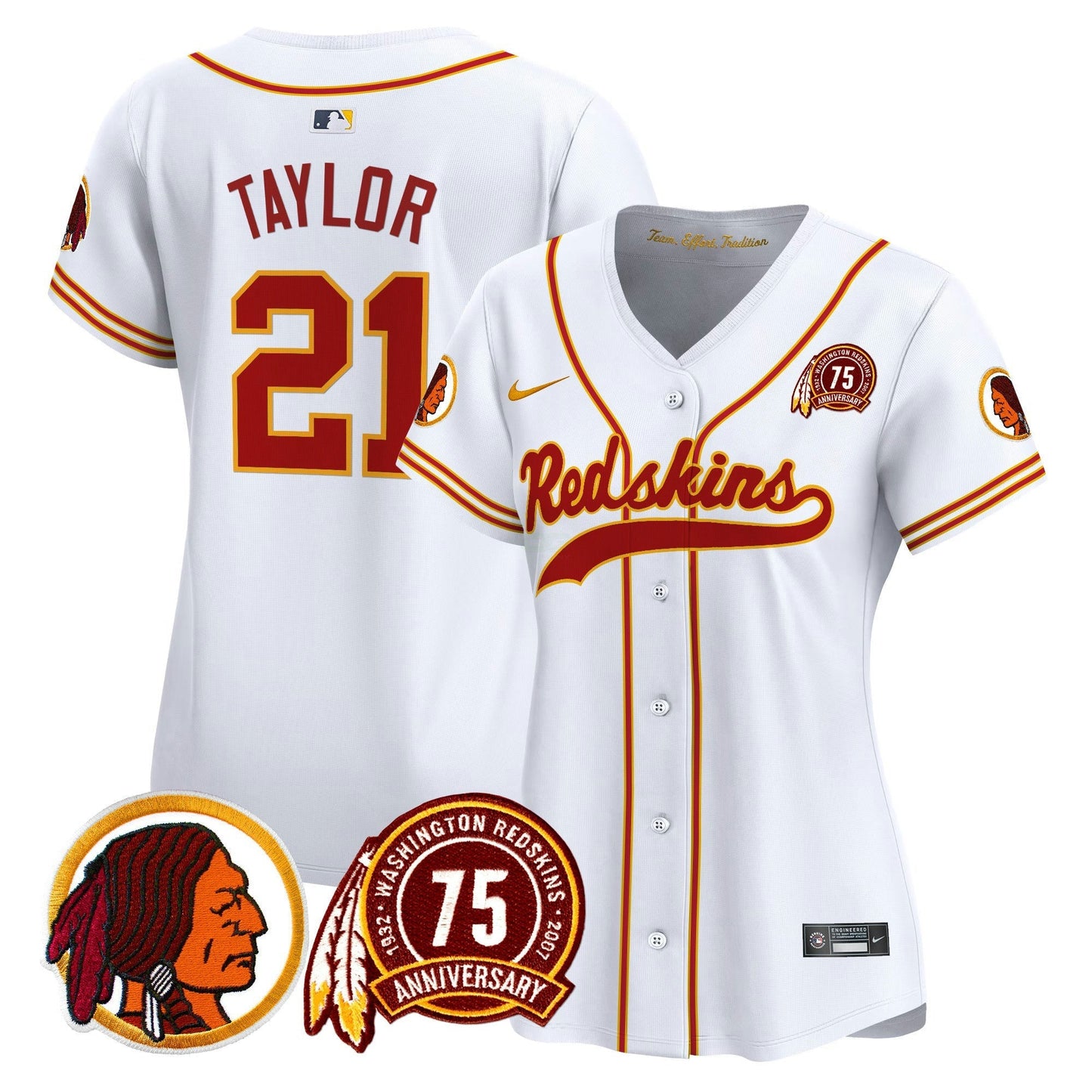 Camisa NFL Washington Commanders Women’s Washington Redskins 75th Patch Throwback Vapor Premier Limited Jersey
