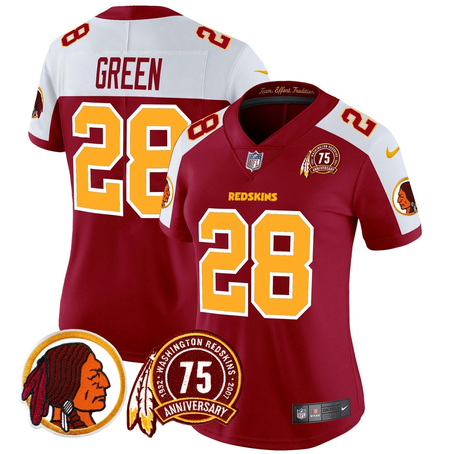 Camisa NFL Washington Commanders Women’s Washington Redskins 75th Patch Vapor Limited Jersey