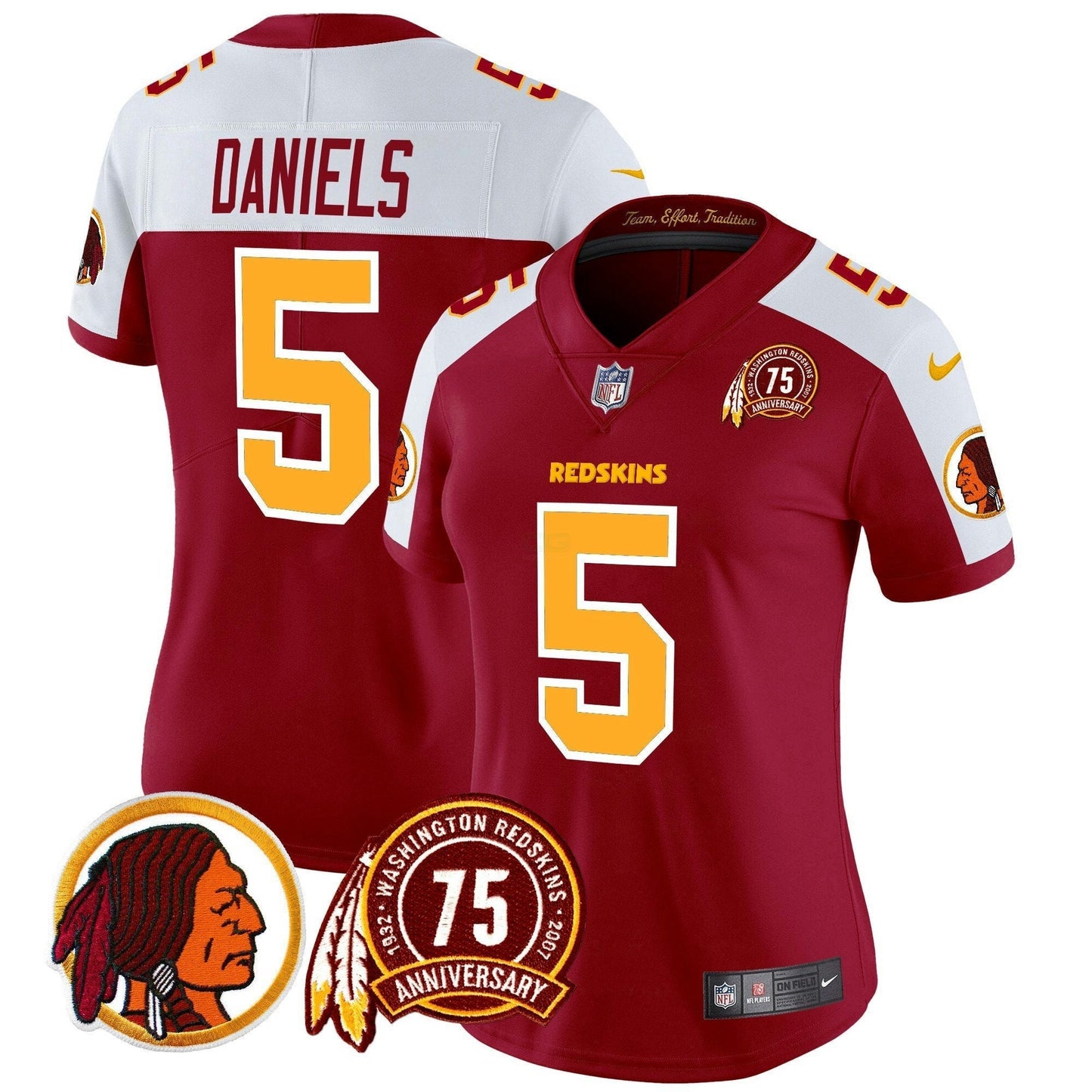 Camisa NFL Washington Commanders Women’s Washington Redskins 75th Patch Vapor Limited Jersey