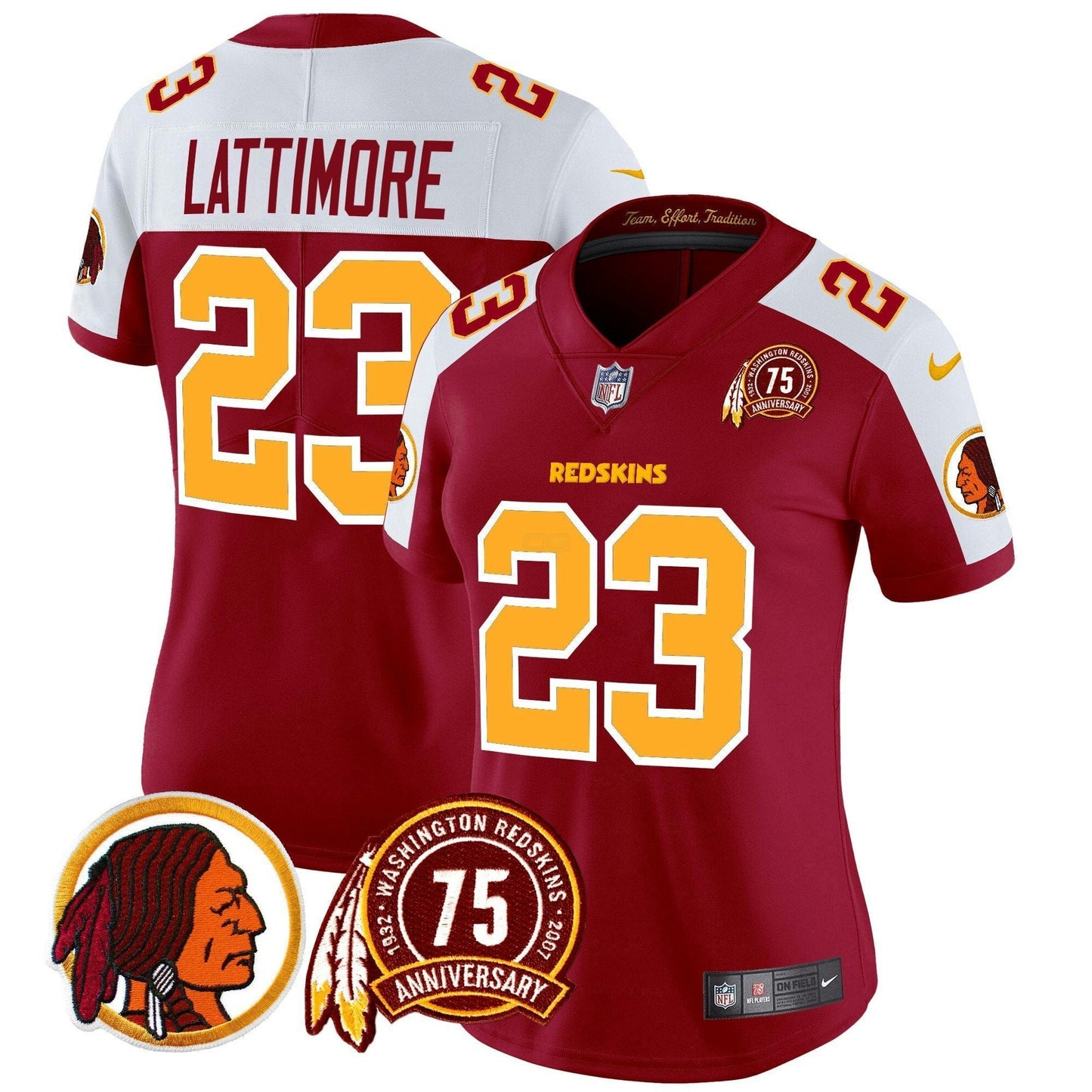 Camisa NFL Washington Commanders Women’s Washington Redskins 75th Patch Vapor Limited Jersey