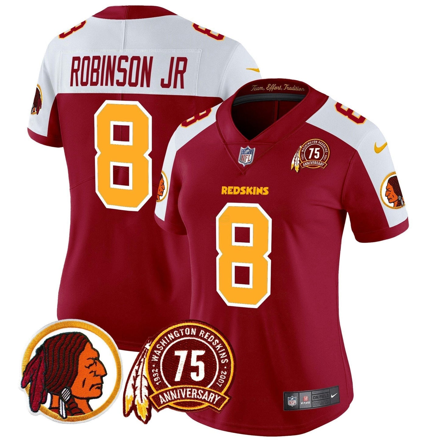Camisa NFL Washington Commanders Women’s Washington Redskins 75th Patch Vapor Limited Jersey