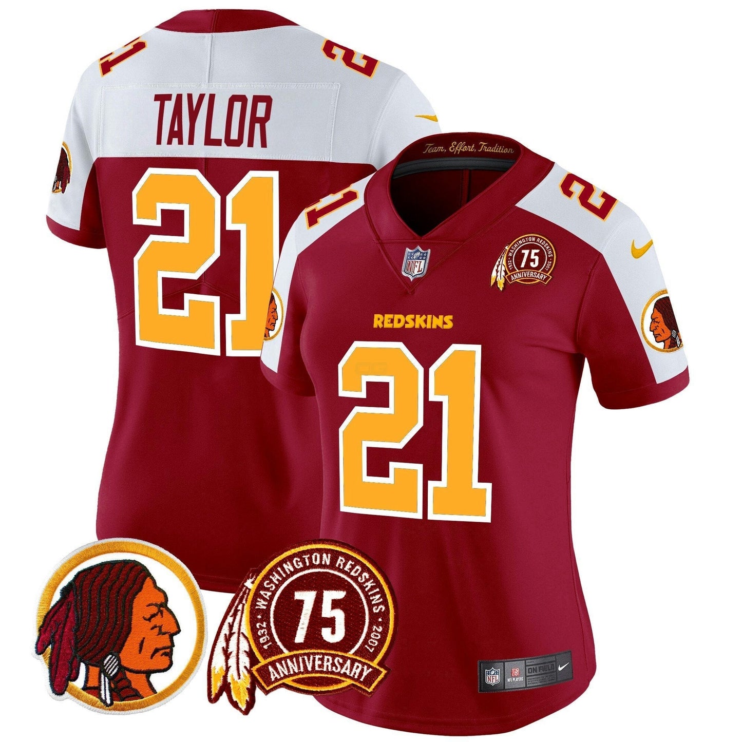 Camisa NFL Washington Commanders Women’s Washington Redskins 75th Patch Vapor Limited Jersey