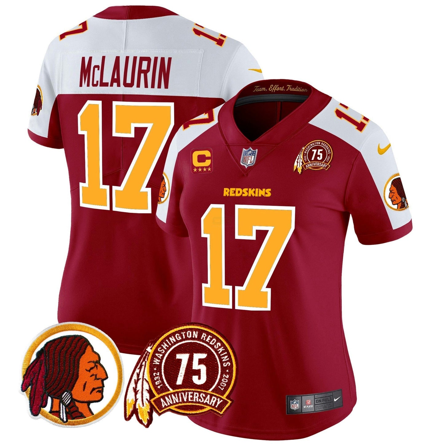 Camisa NFL Washington Commanders Women’s Washington Redskins 75th Patch Vapor Limited Jersey