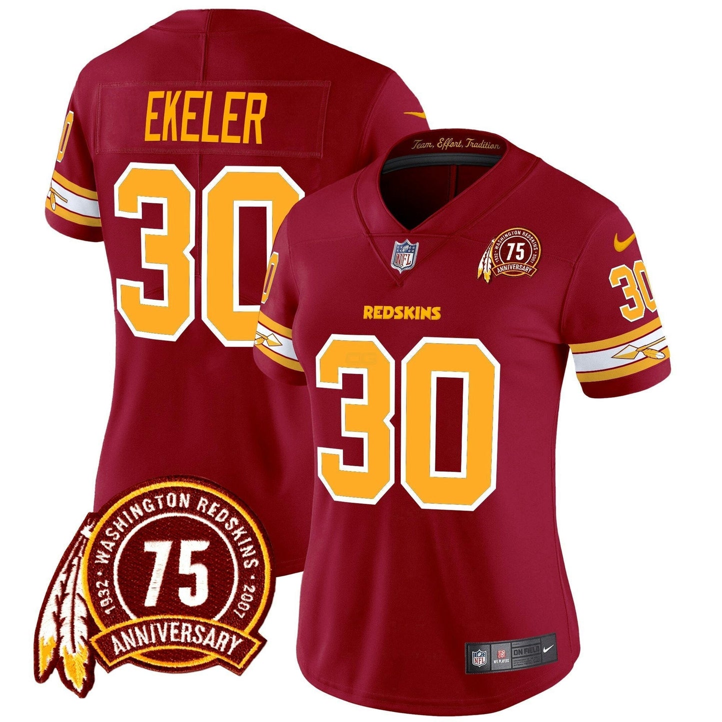 Camisa NFL Washington Commanders Women’s Washington Redskins 75th Patch Vapor Limited Jersey