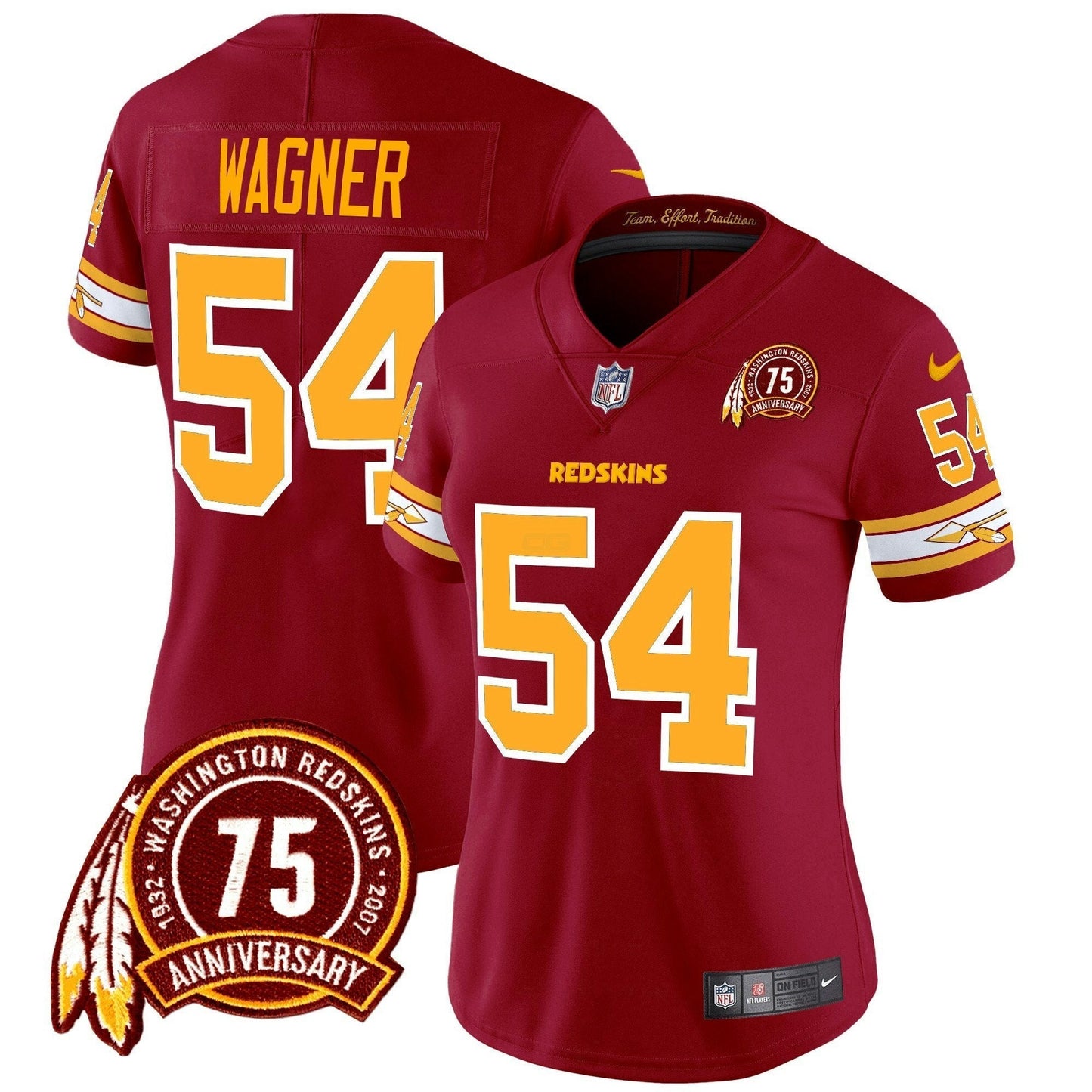 Camisa NFL Washington Commanders Women’s Washington Redskins 75th Patch Vapor Limited Jersey