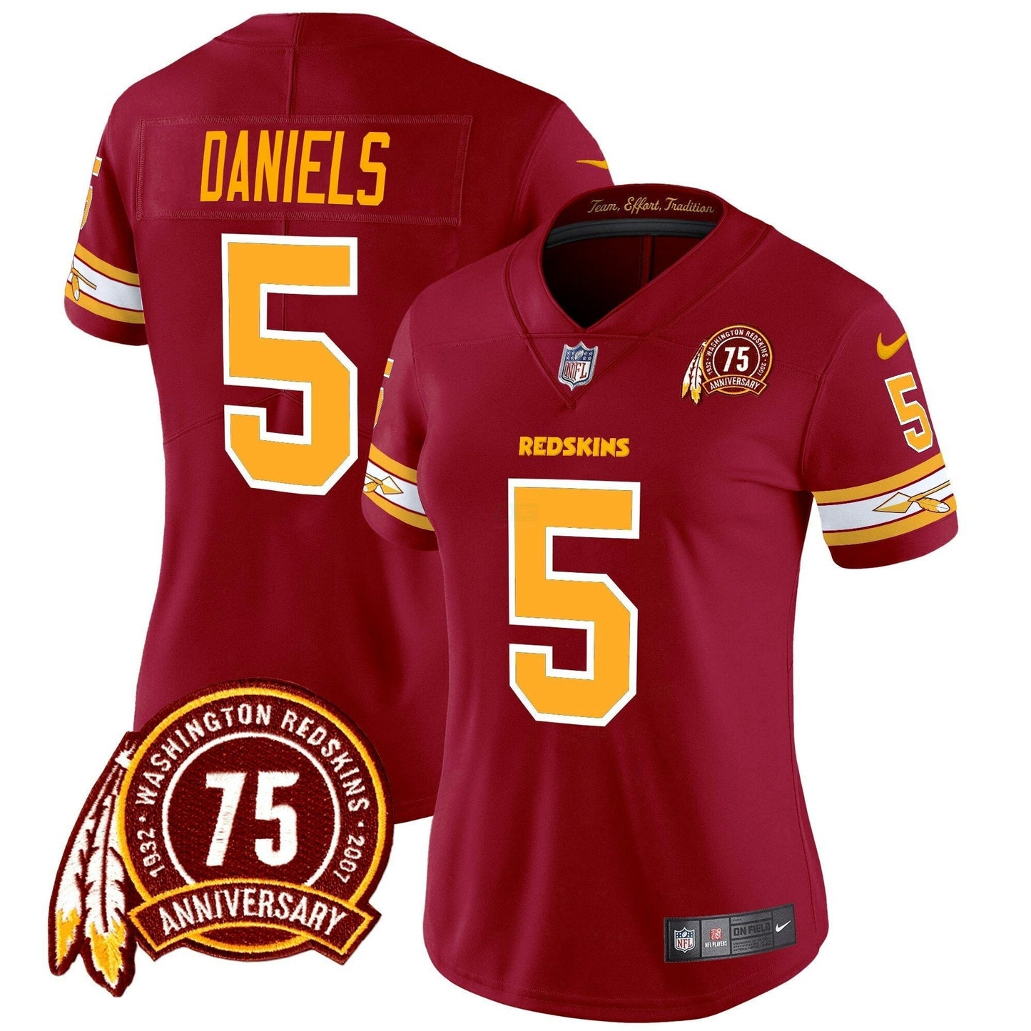 Camisa NFL Washington Commanders Women’s Washington Redskins 75th Patch Vapor Limited Jersey