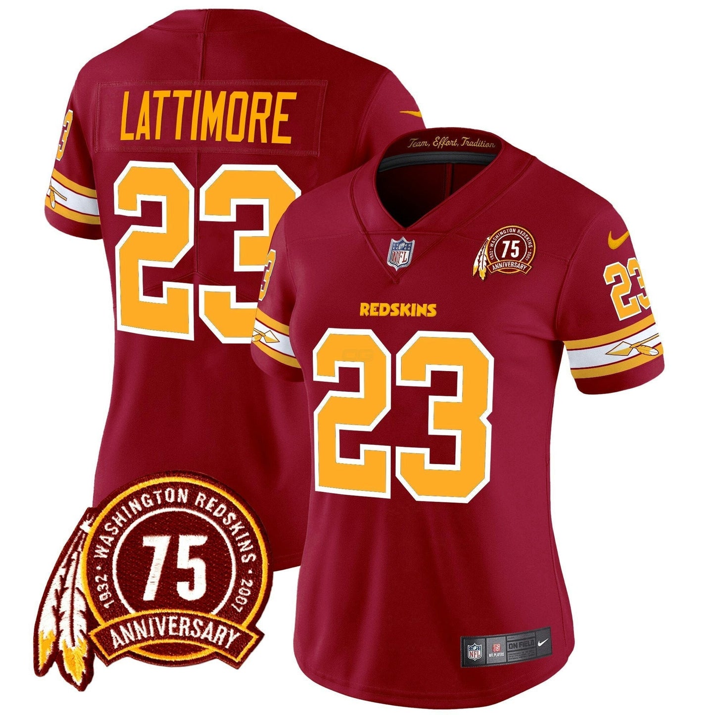 Camisa NFL Washington Commanders Women’s Washington Redskins 75th Patch Vapor Limited Jersey