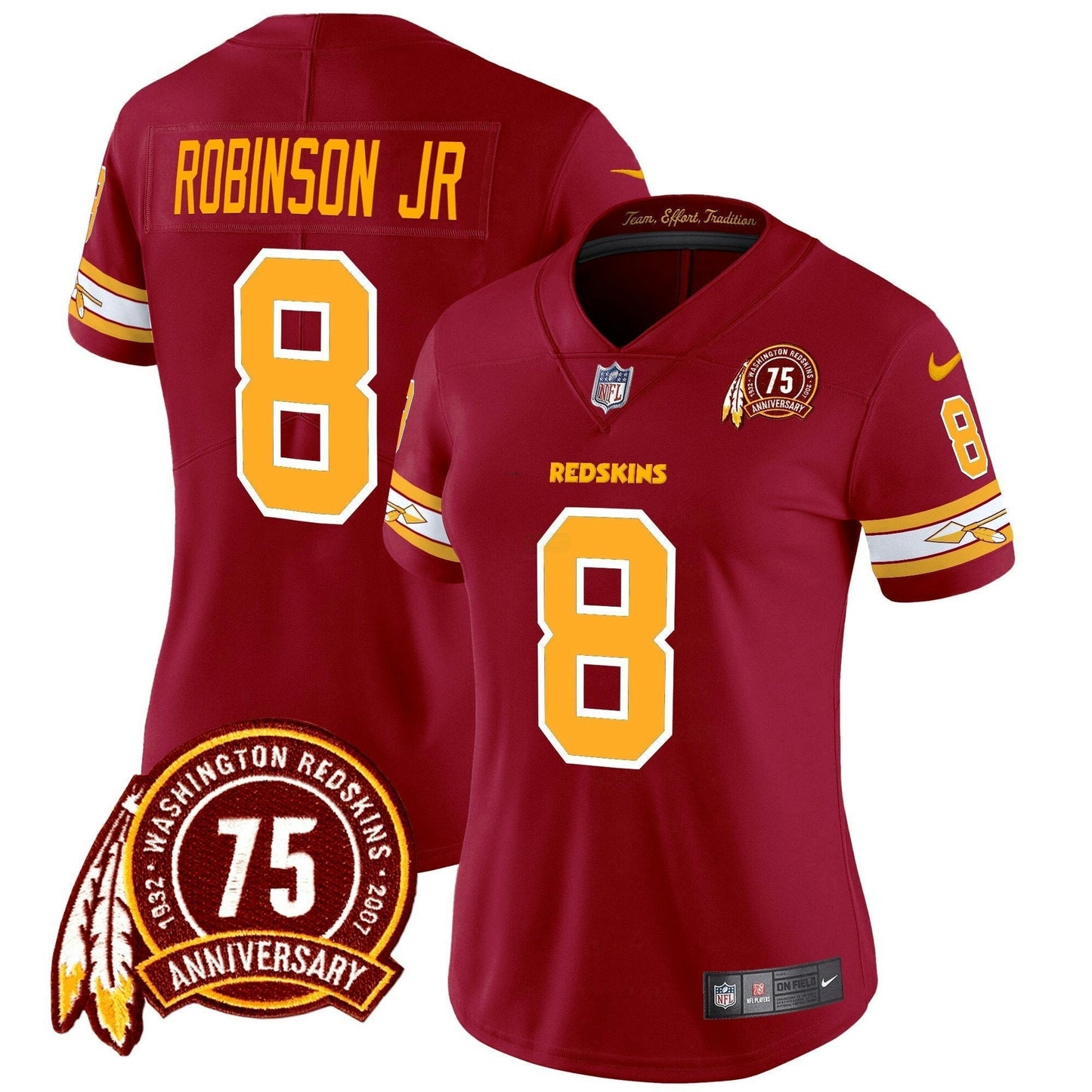 Camisa NFL Washington Commanders Women’s Washington Redskins 75th Patch Vapor Limited Jersey