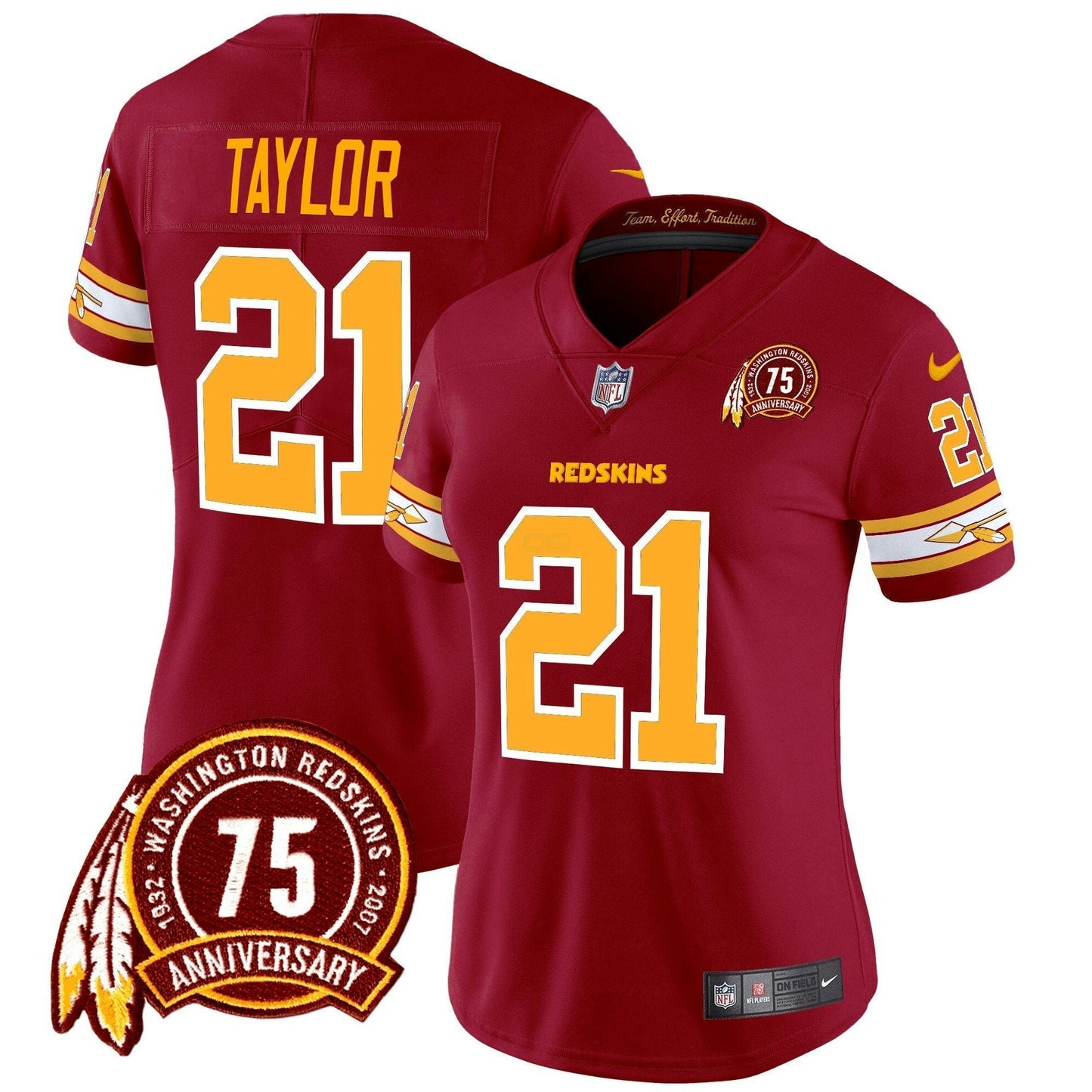 Camisa NFL Washington Commanders Women’s Washington Redskins 75th Patch Vapor Limited Jersey