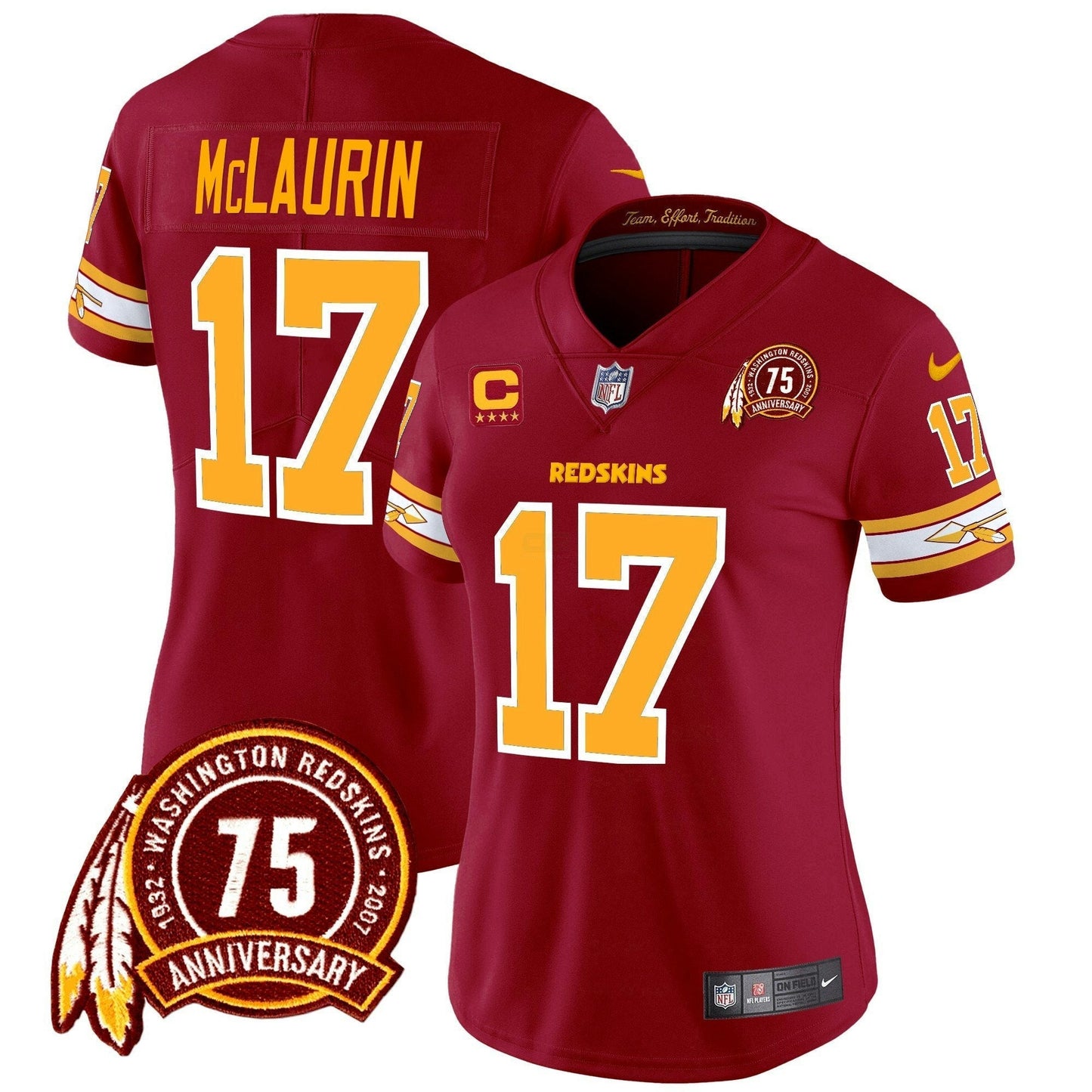 Camisa NFL Washington Commanders Women’s Washington Redskins 75th Patch Vapor Limited Jersey