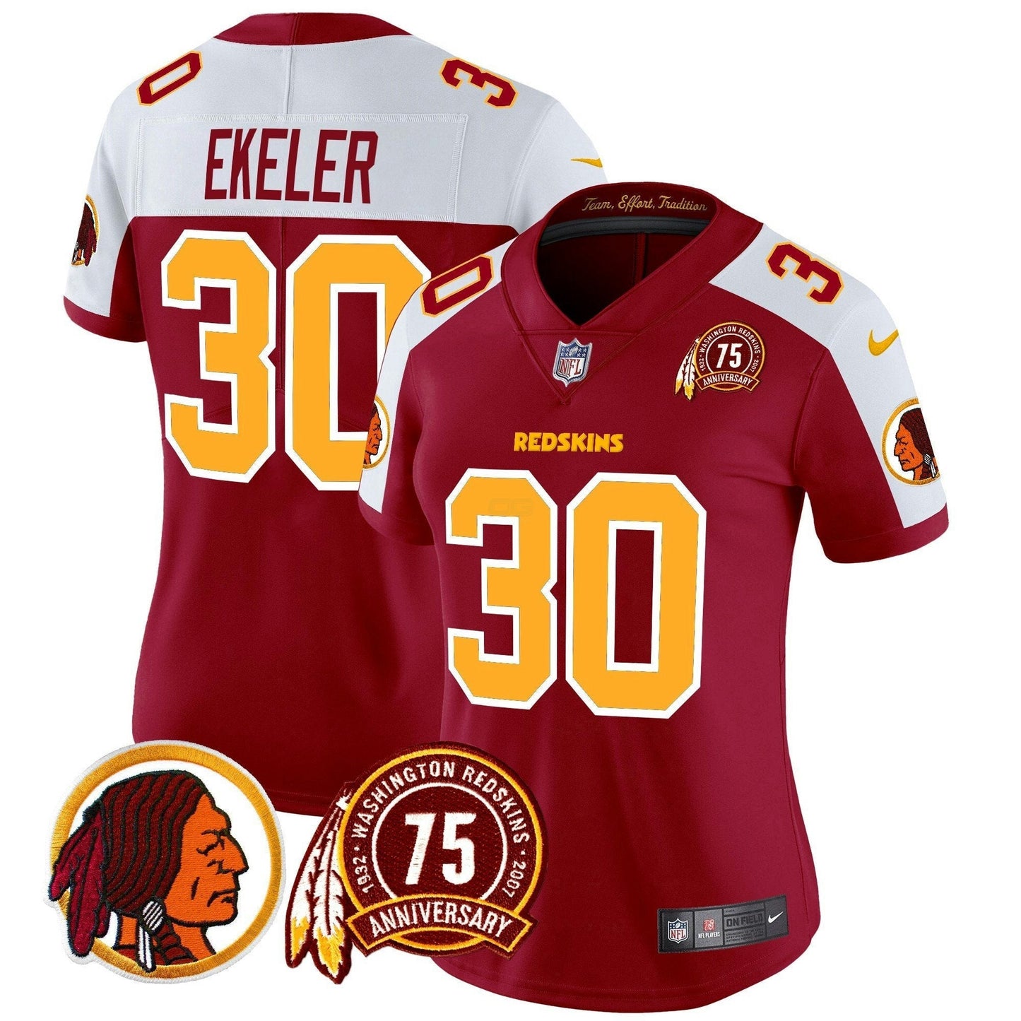 Camisa NFL Washington Commanders Women’s Washington Redskins 75th Patch Vapor Limited Jersey