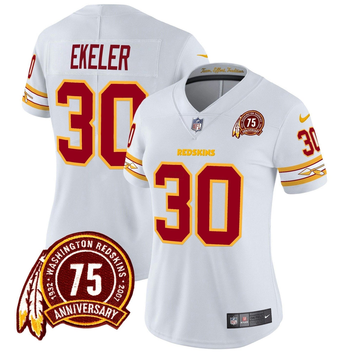 Camisa NFL Washington Commanders Women’s Washington Redskins 75th Patch Vapor Limited Jersey