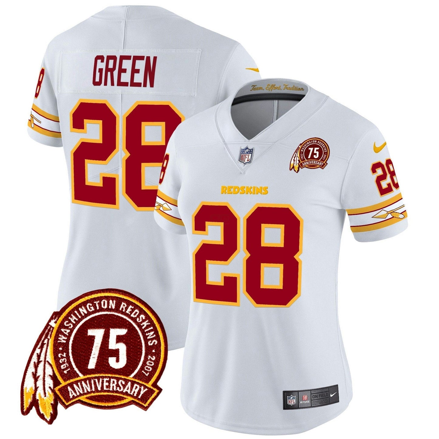 Camisa NFL Washington Commanders Women’s Washington Redskins 75th Patch Vapor Limited Jersey