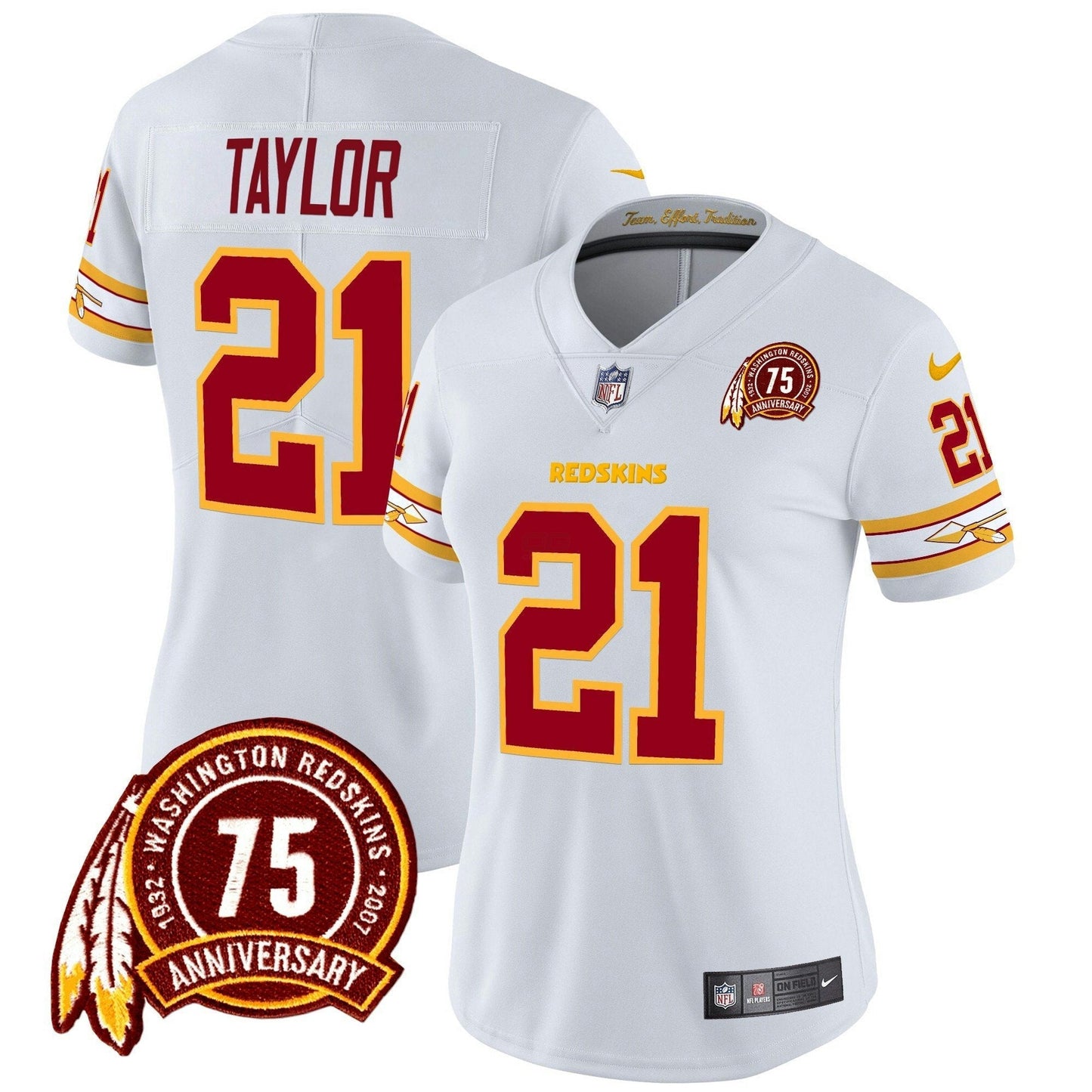 Camisa NFL Washington Commanders Women’s Washington Redskins 75th Patch Vapor Limited Jersey