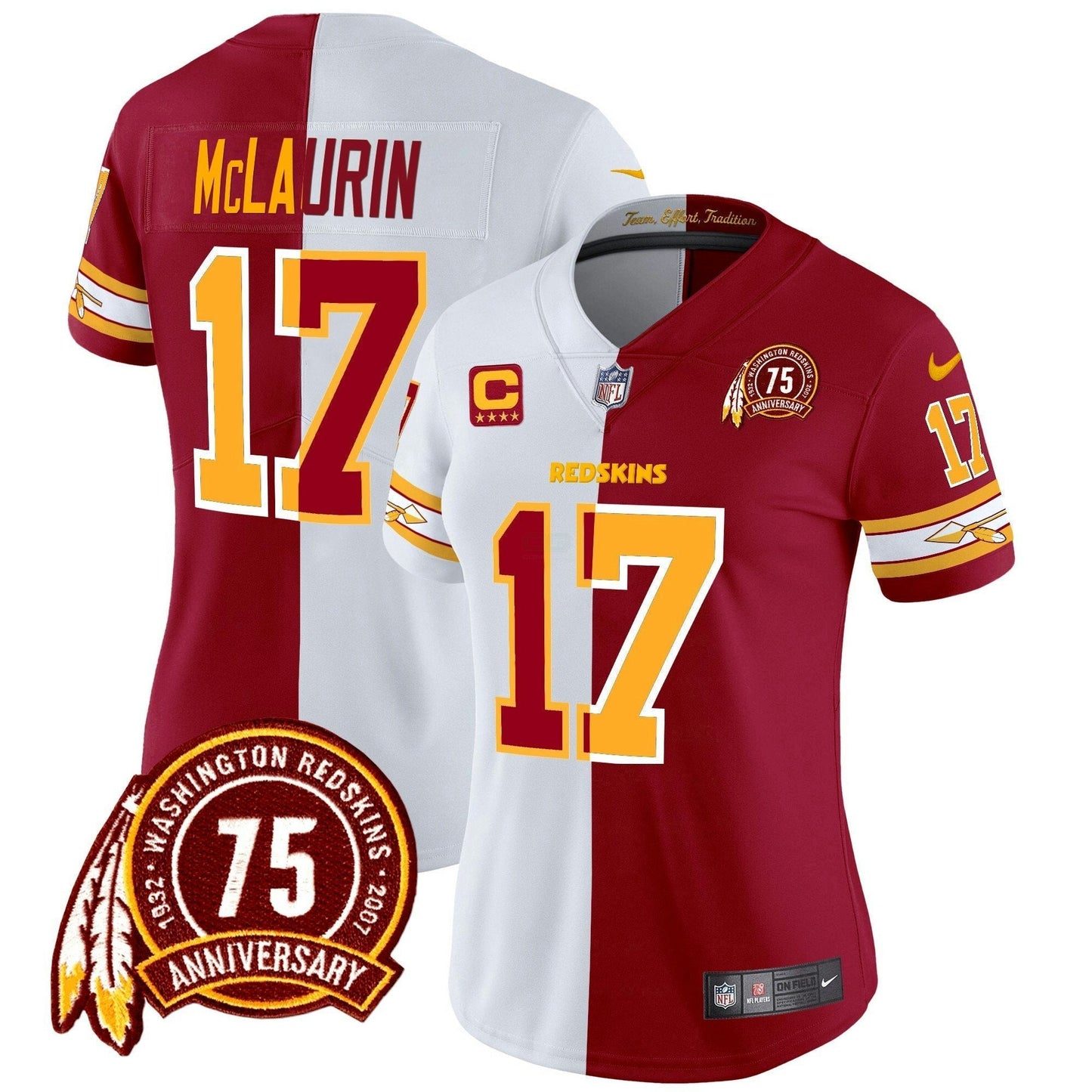 Camisa NFL Washington Commanders Women’s Washington Redskins 75th Patch Vapor Limited Jersey
