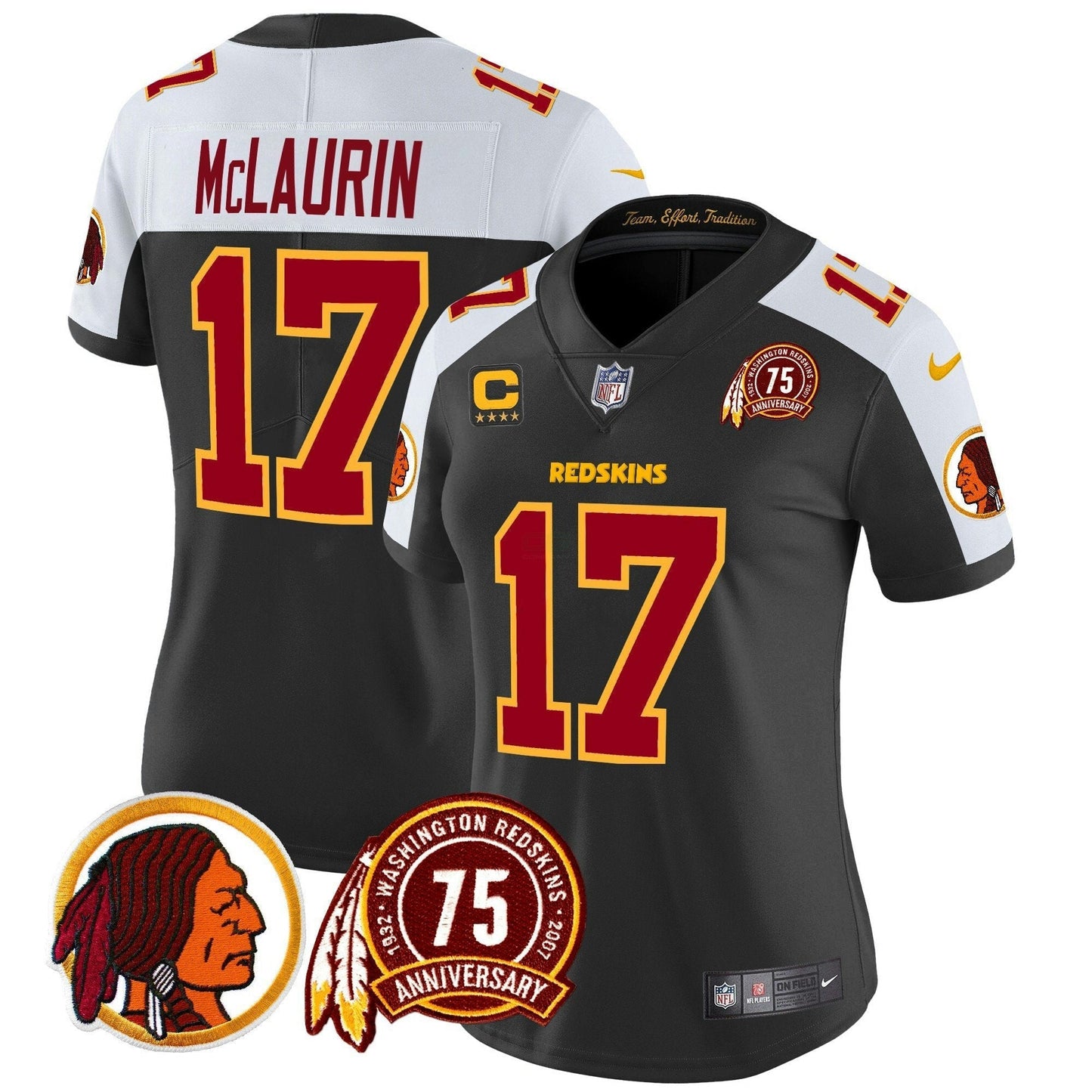 Camisa NFL Washington Commanders Women’s Washington Redskins 75th Patch Vapor Limited Jersey