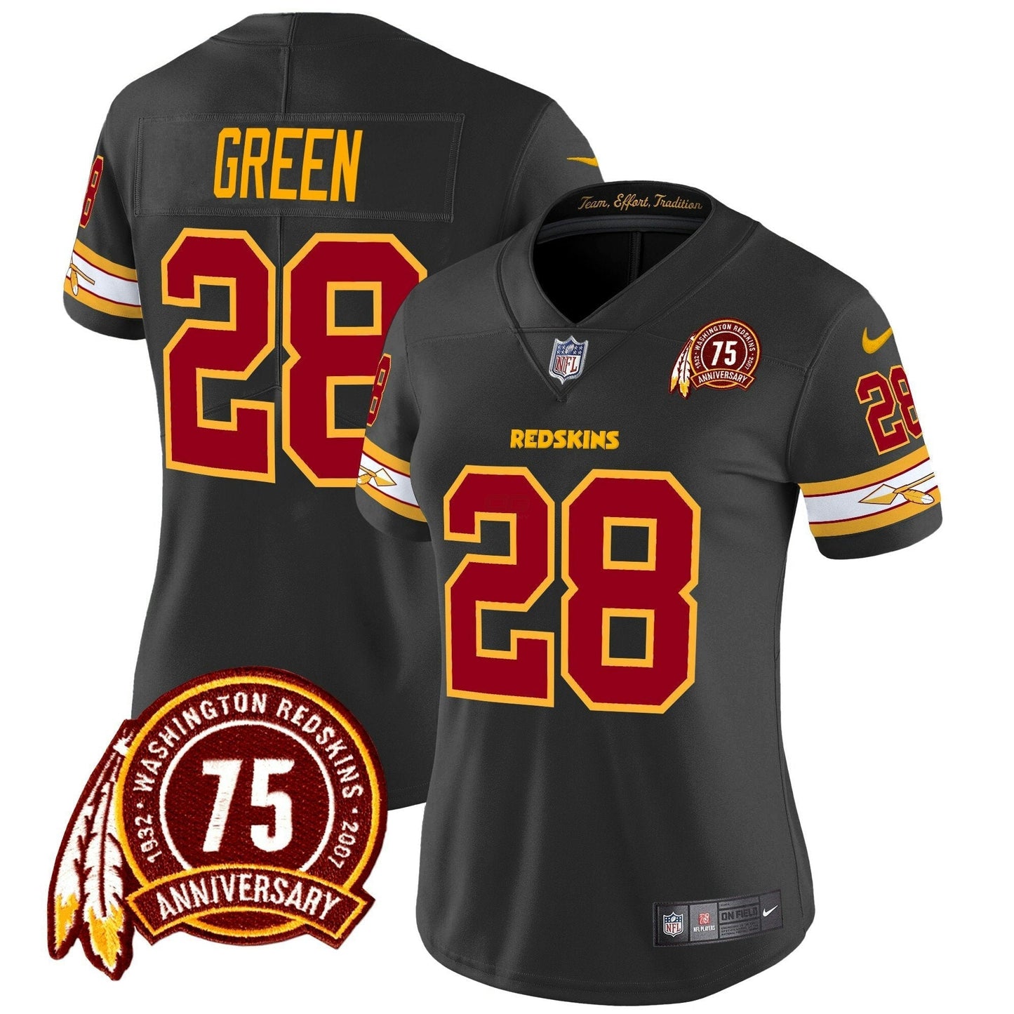 Camisa NFL Washington Commanders Women’s Washington Redskins 75th Patch Vapor Limited Jersey