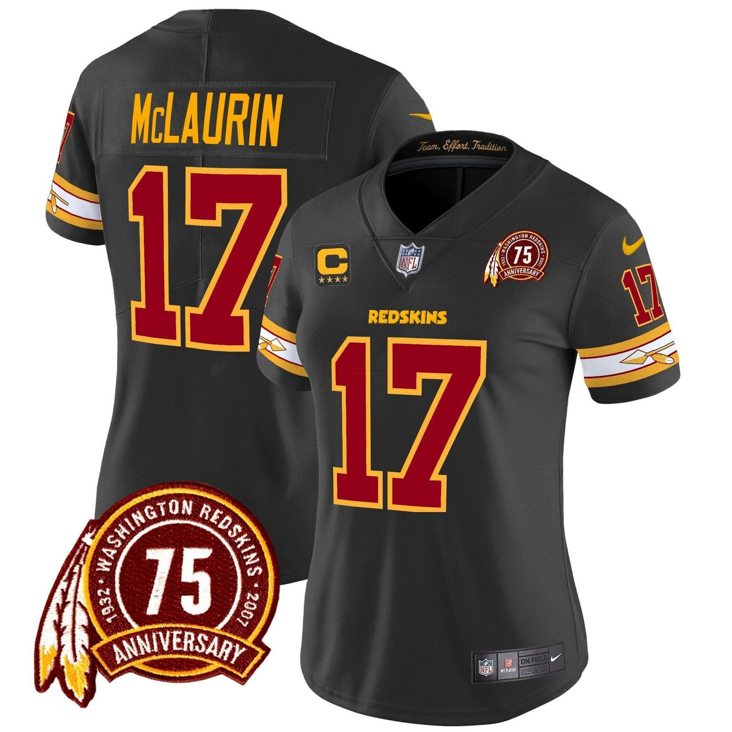 Camisa NFL Washington Commanders Women’s Washington Redskins 75th Patch Vapor Limited Jersey