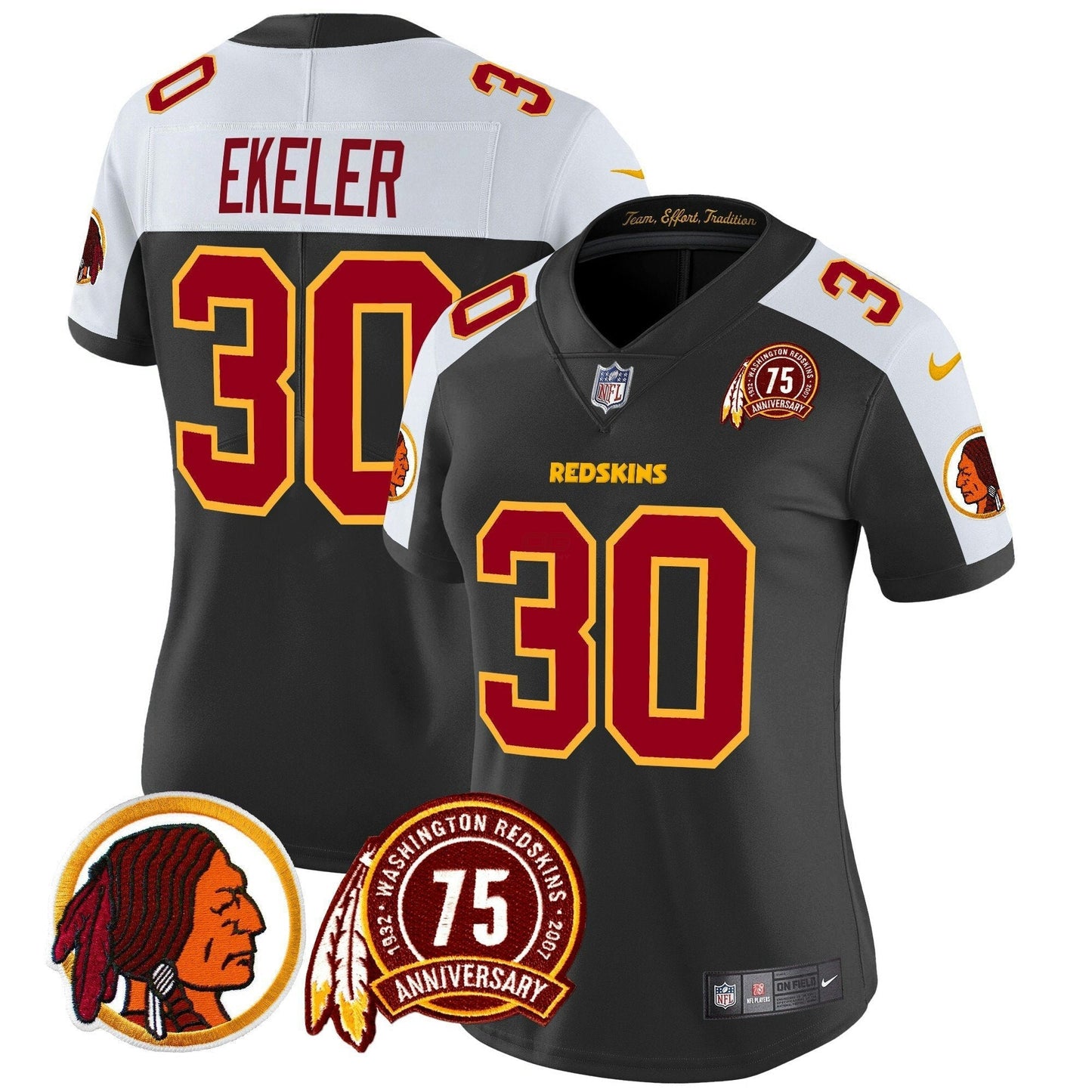 Camisa NFL Washington Commanders Women’s Washington Redskins 75th Patch Vapor Limited Jersey