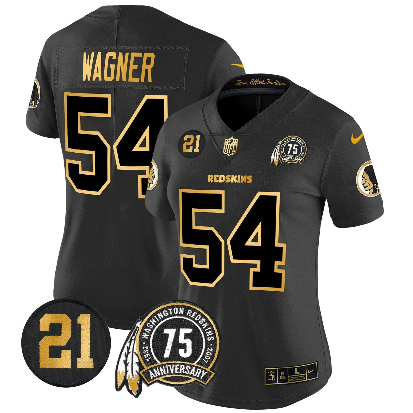 Camisa NFL Washington Commanders Women’s Washington Redskins 75th & Sean Taylor Patch Dourada Vapor Limited Jersey